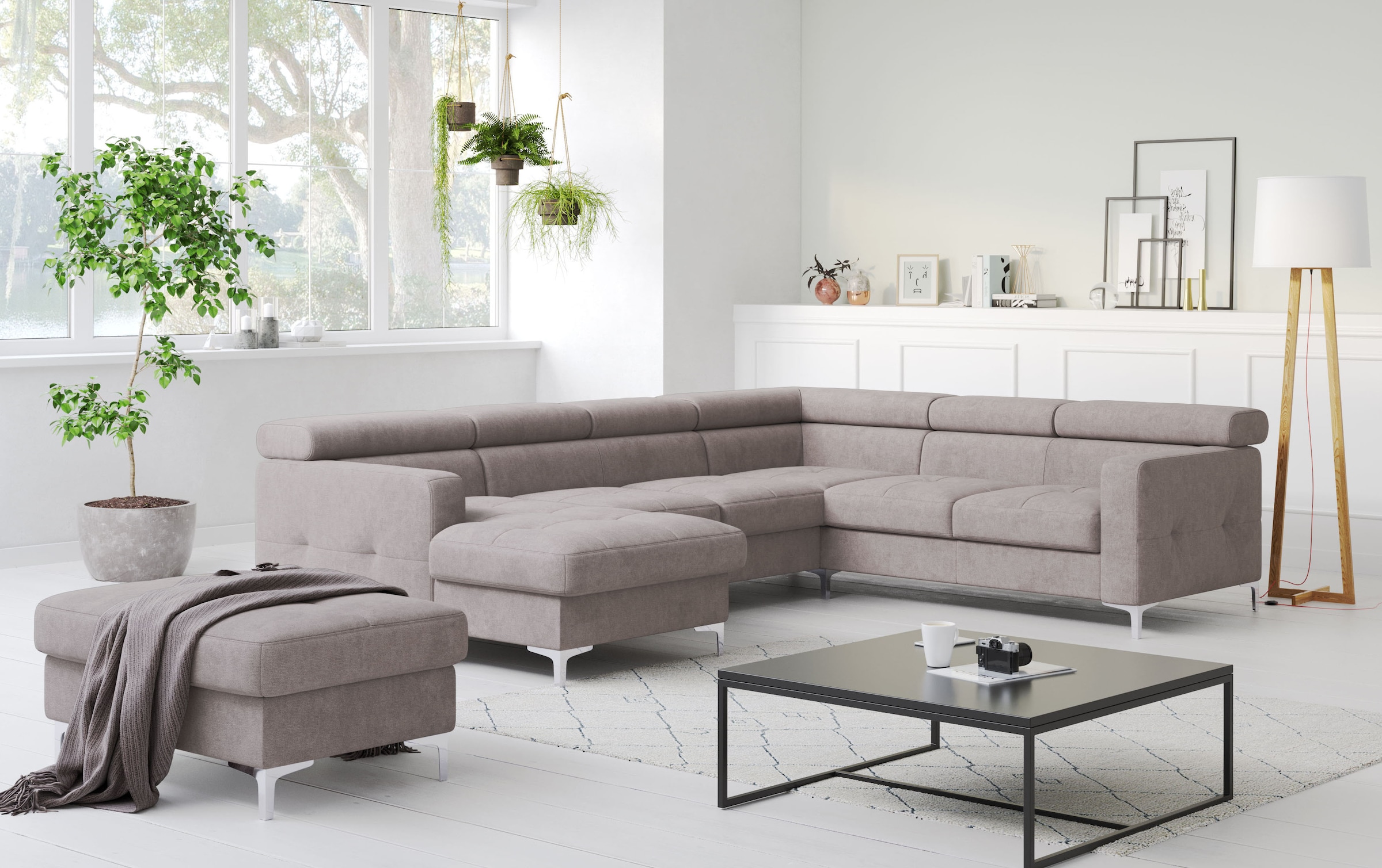 COTTA Wohnlandschaft "Sammy U-Form, B: 304 cm" Kopfteilverstellung, optional Schlaffunktion & Bettkasten