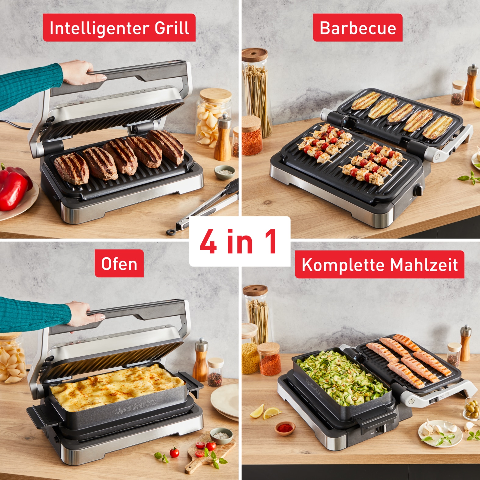 Tefal Kontaktgrill »OptiGrill 4in1 XL, Grill/Barbeque/Backofen/komplette Mahlzeit«, 2200 W, für bis zu 8 Personen, spülmaschinenfeste Platten und Schalen, GC784D