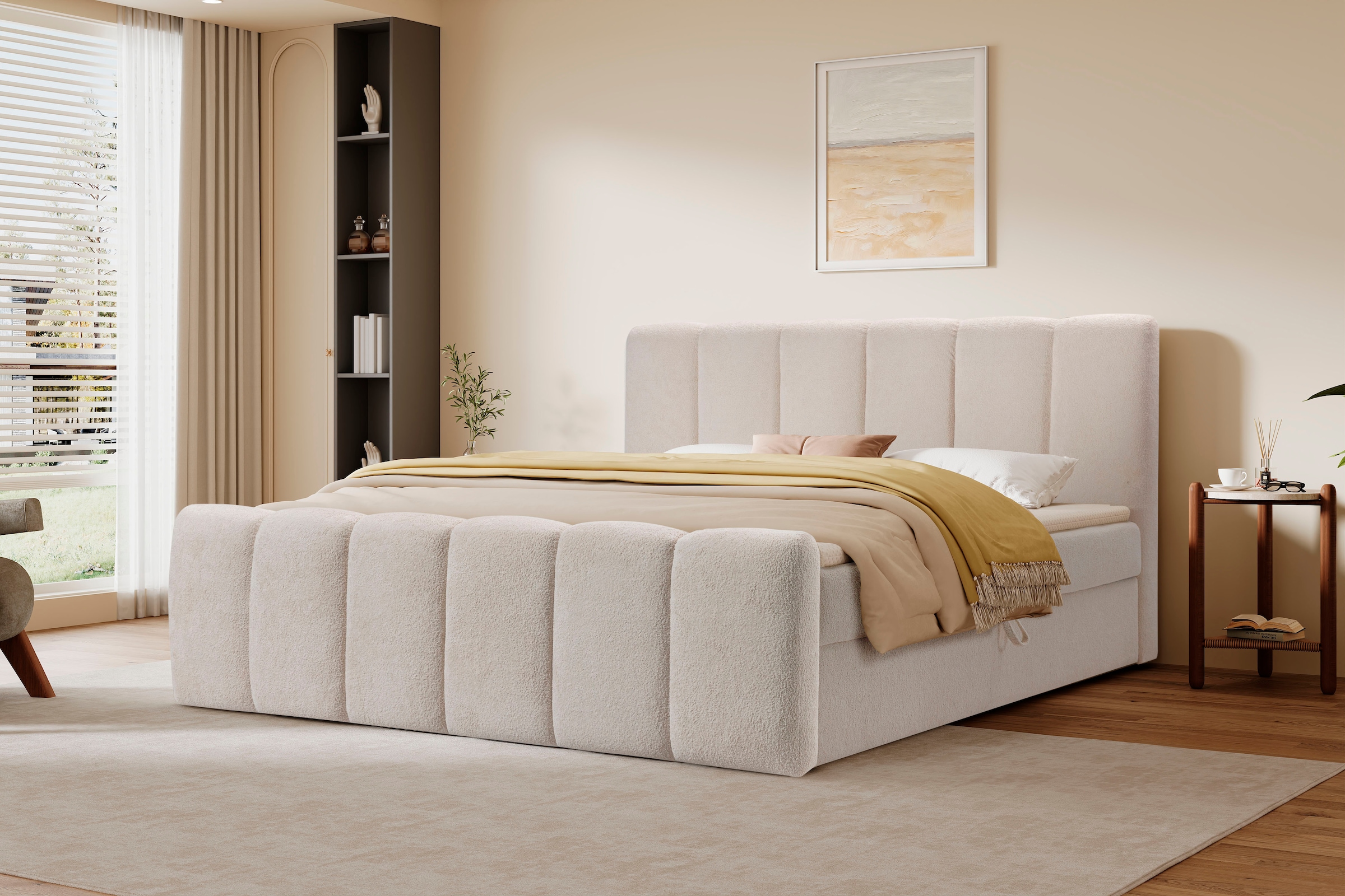 OTTO home Boxbett "MIMMIE, Polsterbett mit Bettkasten, Liegefläche 180x200cm" mit Komfortschaum-Topper, Chenille-Bezug