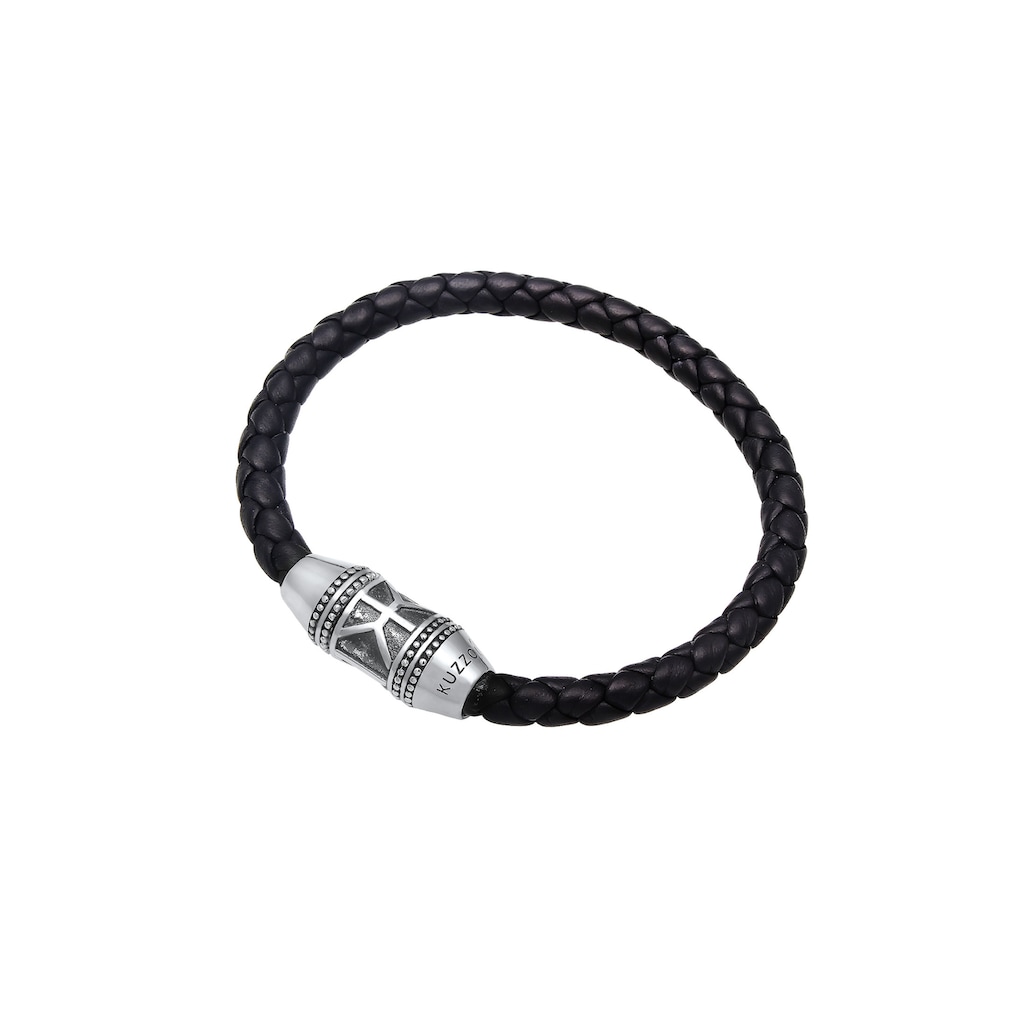 Kuzzoi Armband »Herren Leder Logo Magnet-Verschluß 925 Silber«