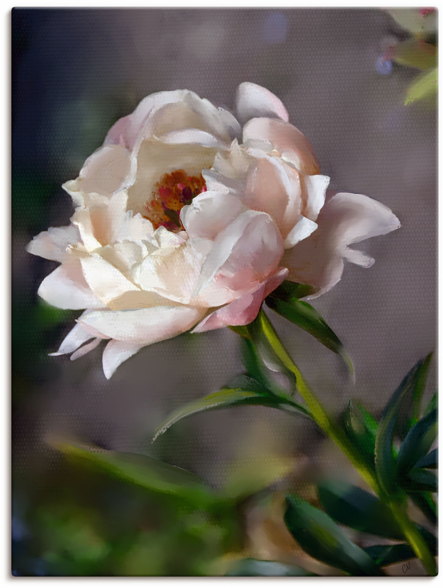 Artland Leinwandbild "Pfingstrose Vintage" Blumenbilder 1 Stk. tlg. auf Holzrahmen gespannt