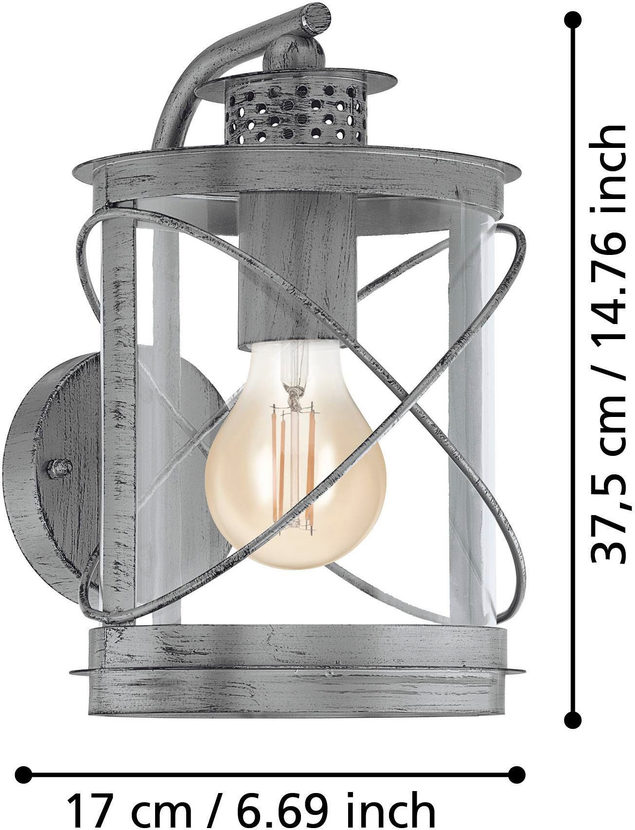 EGLO Wandleuchte »Hilburn 1 Wandlampe, Außeneleuchte, Stahl und Kunststoff, E27, IP44« E27 1 Stk. Wand-/Deckenleuchte - L20 x H28 x AL20 cm - silber-antik - 1X60W exkl.