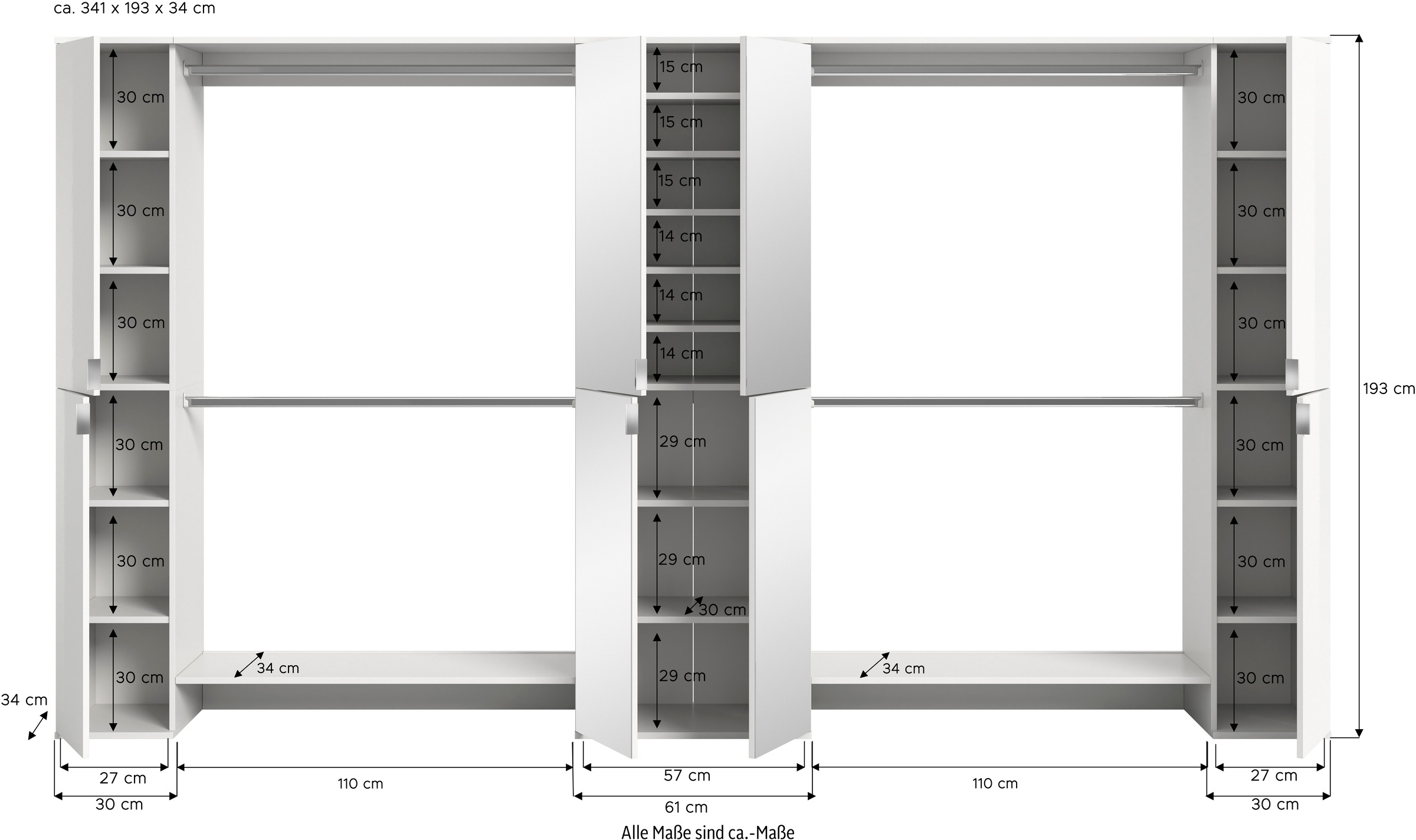 INOSIGN Garderoben-Set, (5 St.), Trondheim, Garderobenset 5-tlg.Breite 341 cm, Flur, Diele, Kombination