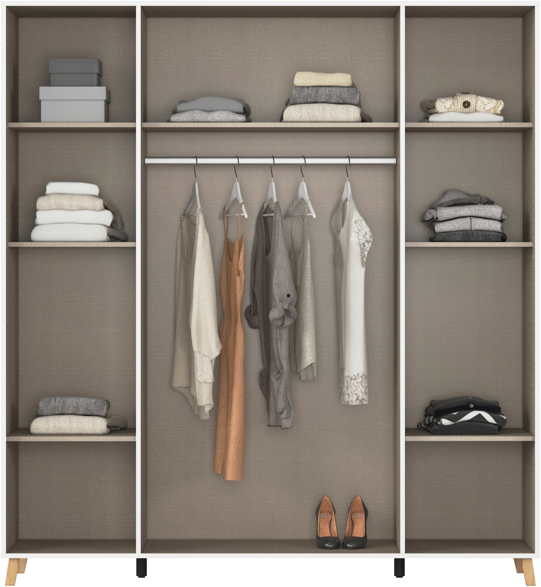 rauch Drehtürenschrank »Kleiderschrank Schrank Garderobe Wäscheschrank SHINJO«, (in 3 verschiedenen Ausstattungen BASIC/CLASSIC/PREMIUM), Griffe und Füße aus Massivholz, viel Stauraum MADE IN GERMANY