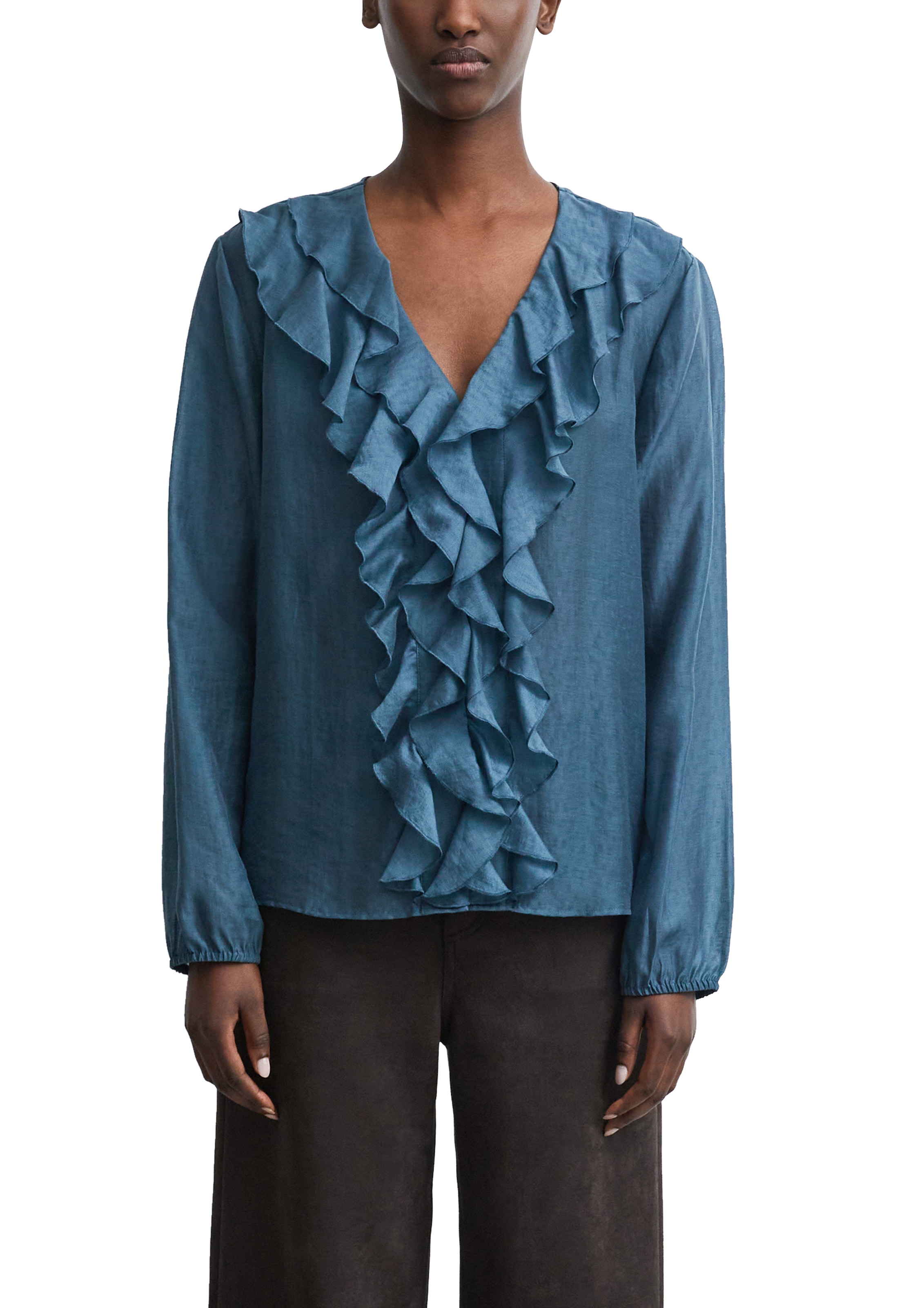 Comma Langarmbluse Leicht transparente Jacquard-Bluse mit Rüschen