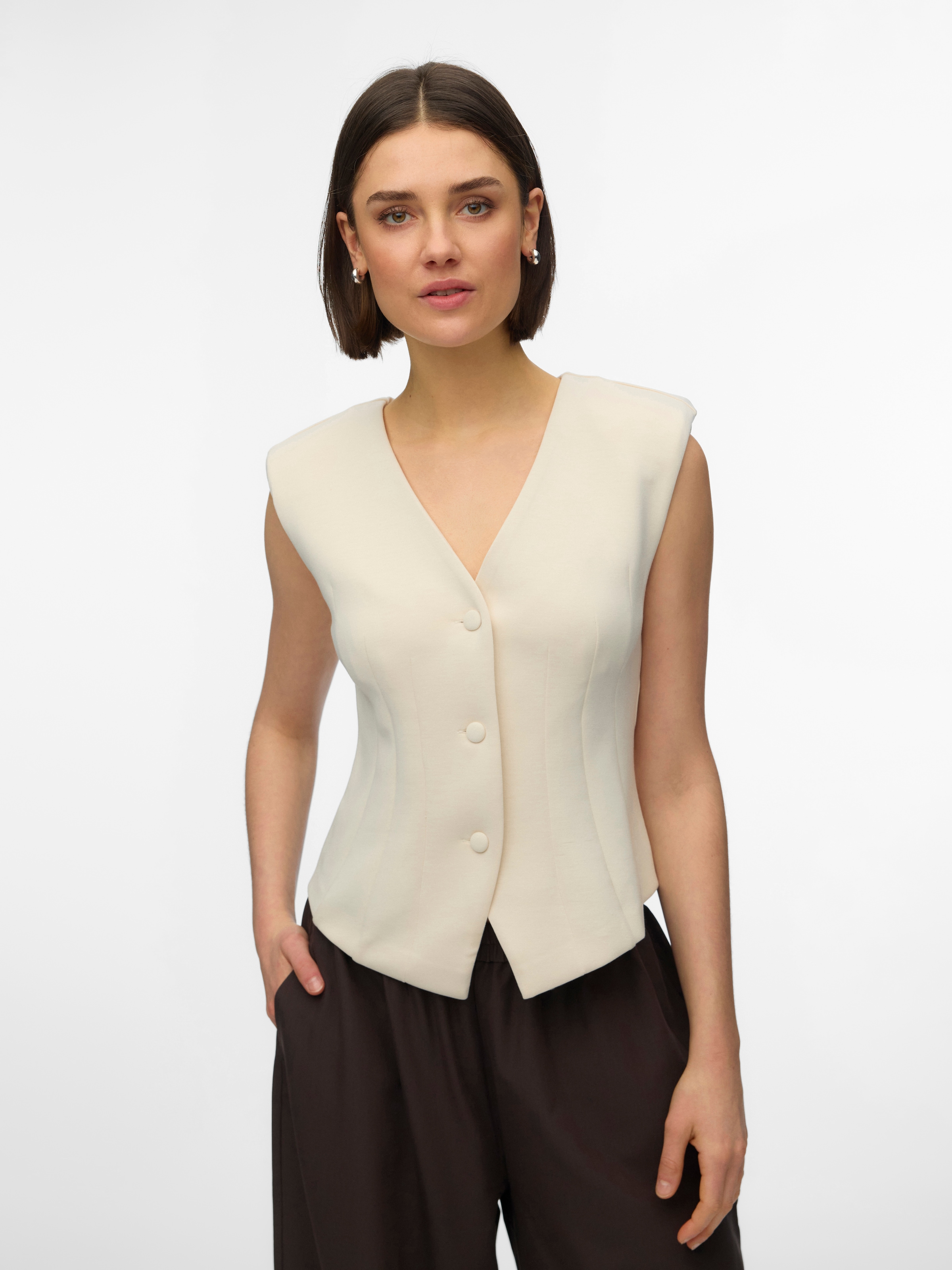 Vero Moda Jerseyweste "VMSCARLET SL FITTED TOP JRS EXP" Materialmix mit Str günstig online kaufen