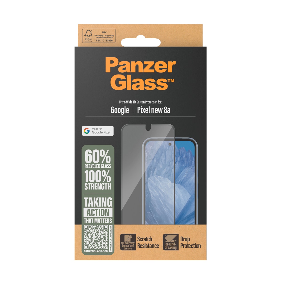 CARE by PanzerGlass Displayschutzglas »Ultra-Wide Fit Screen Protection«, für Google Pixel 9a, Displayschutzfolie, Schutzfolie, Bildschirmschutz, kratz- & stoßfest