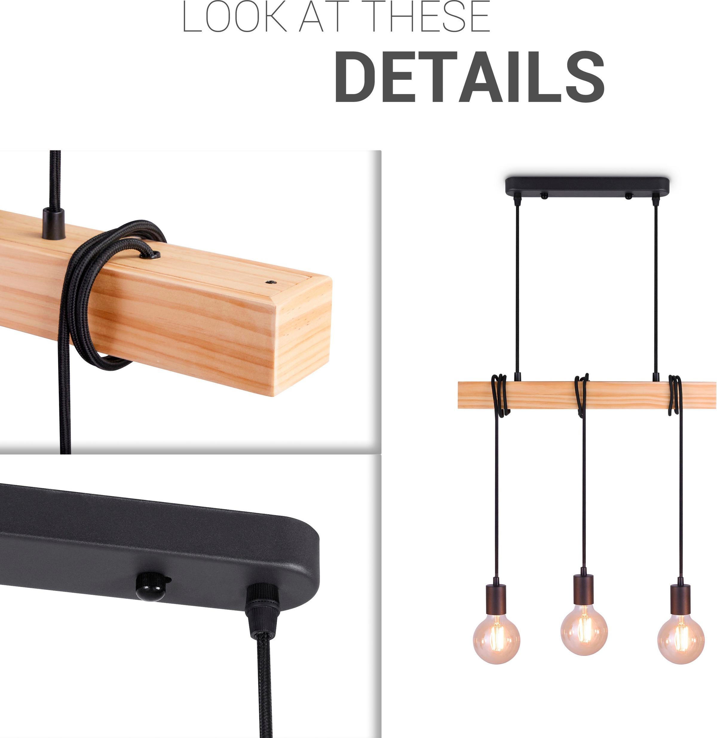 Paco Home Pendelleuchte »SINA«, Leuchtmittel E27 | ohne Leuchtmittel, LED Pendellampe Hängeleuchte Wohnzimmer Esszimmer Vintage Holz 3x E27