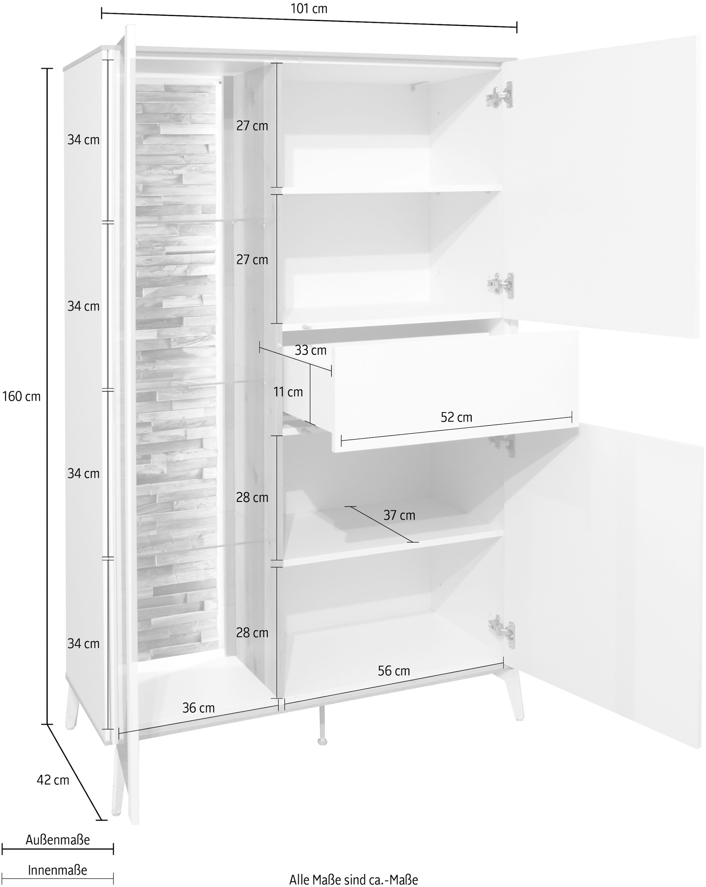 Mäusbacher Highboard, Faro Highboard B 101 cm, inkl. Beleuchtung, Push to open, Metallfüße