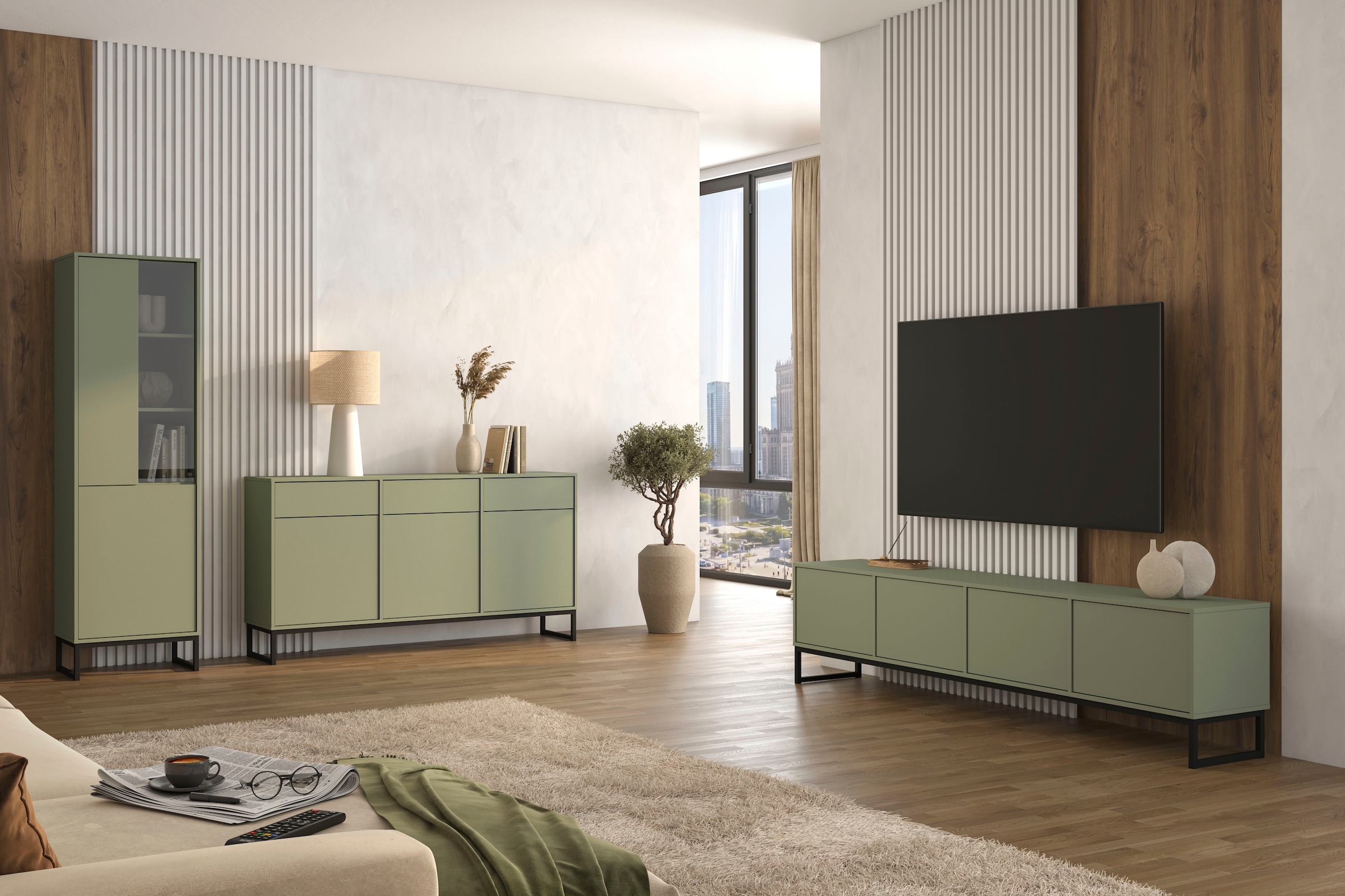 OTTO home Sideboard »Loft, Breite 157 cm, grifflose Kommode 3 Türen/3 Schubkästen.« Schubladenschrank mit viel Stauraum, Einlegeböden verstellbar