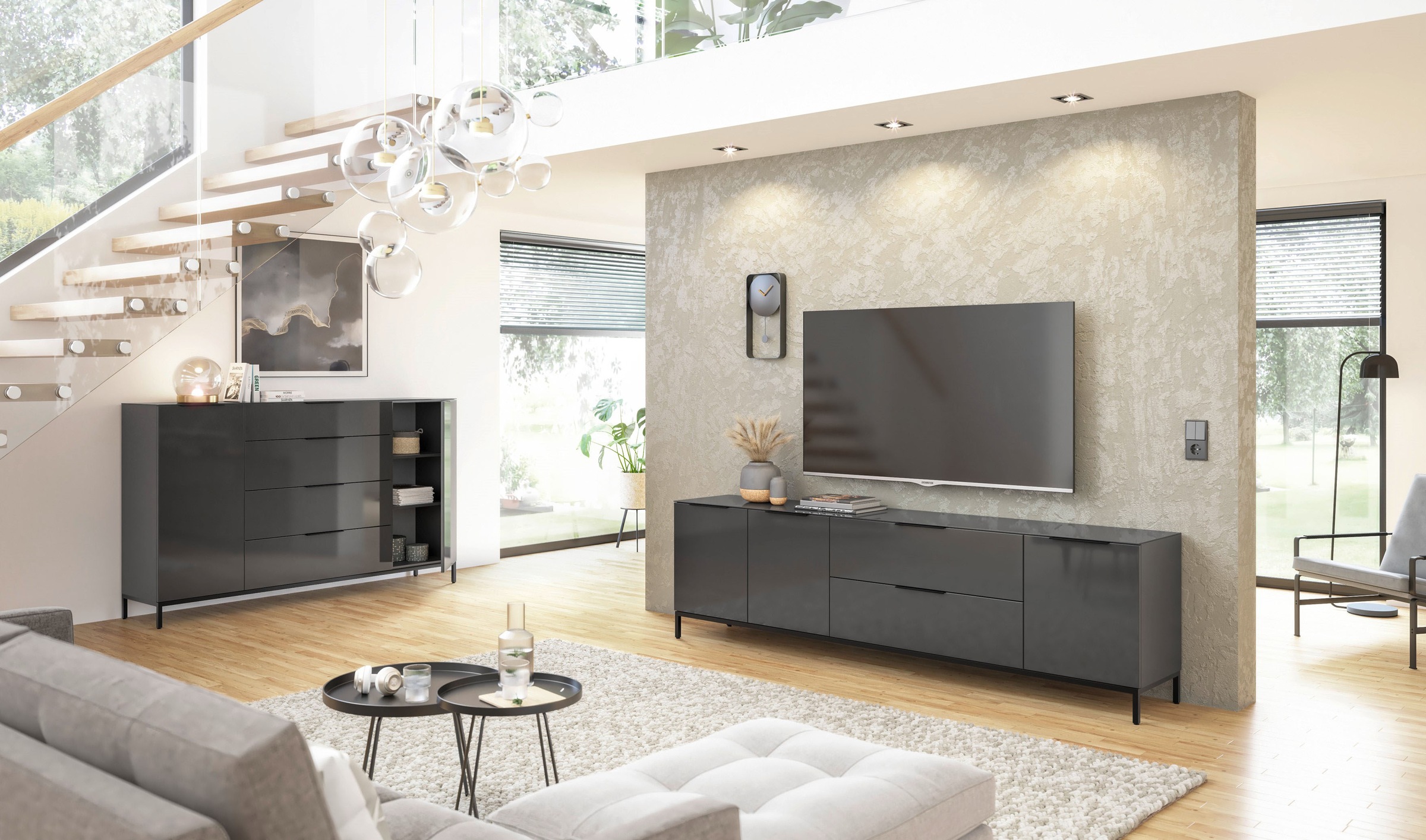 Manjana Möbel Lowboard "Lowboard mit Chrom oder Schwarz matten Metallgriffe günstig online kaufen