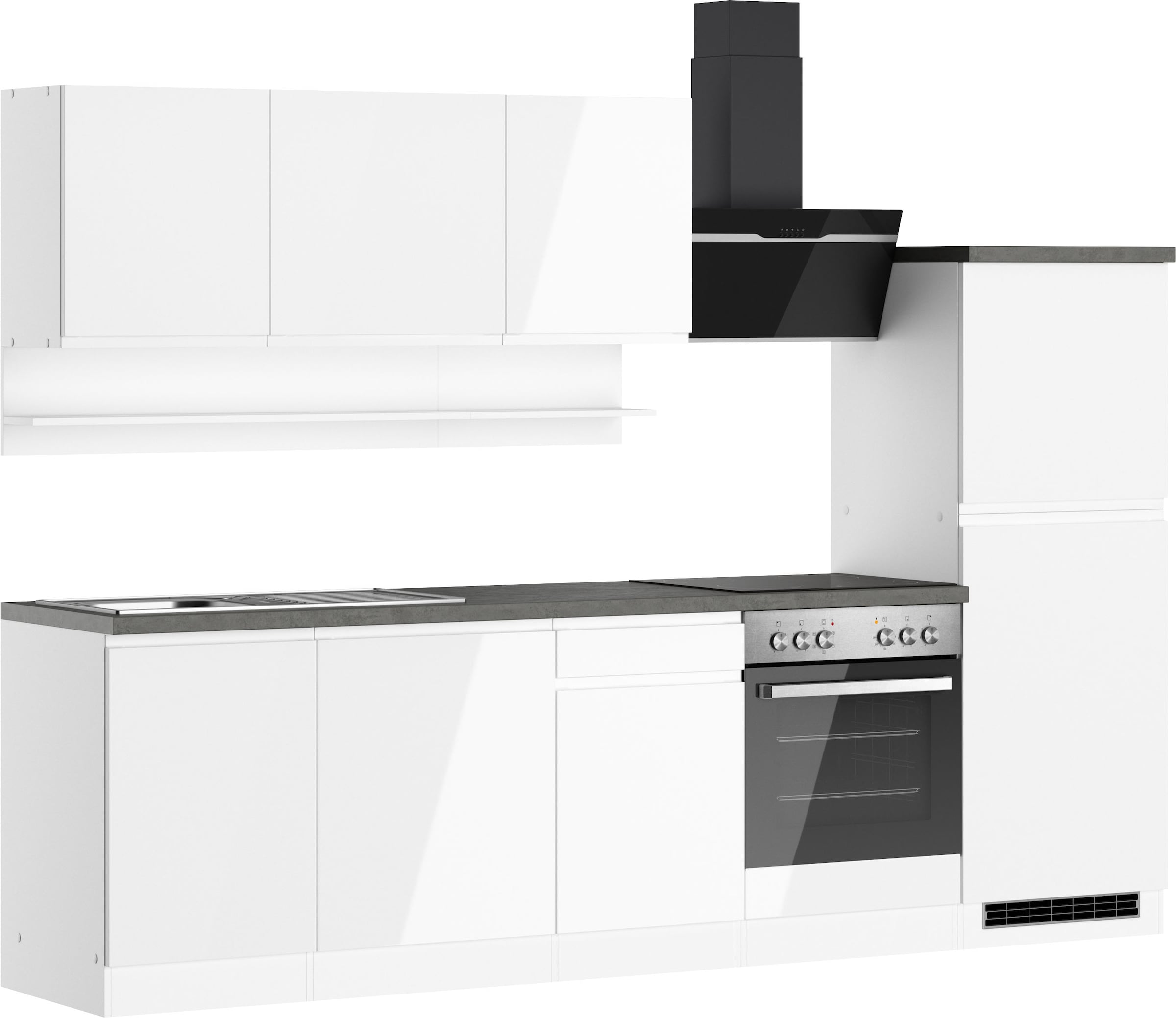 KOCHSTATION Küchenzeile »KS-Virginia,neu in verbesserter Ausführung« Arbeitsplatte 38 mm stark, Stauraum, Softclose,  Breite 280 cm, Soft-Close, wahlweise mit E-Geräten