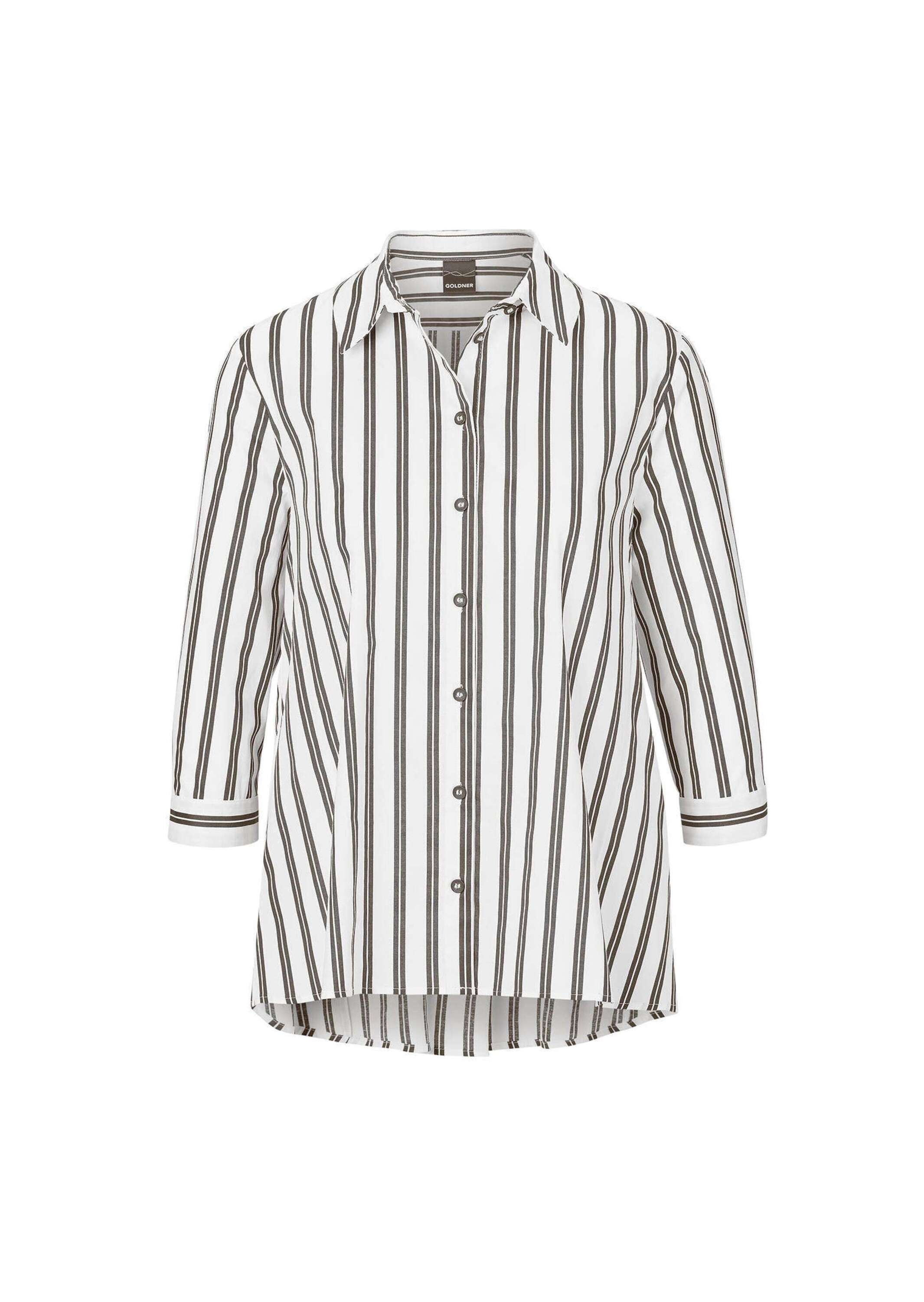 GOLDNER Damen Kurzarmbluse "Kurzgröße Schlichte Baumwoll-Bluse mit 3/4-Arm", weiß, Gr. 19, Obermaterial: 97% Baumwolle CO. 3% Elasthan EL., Blusen,