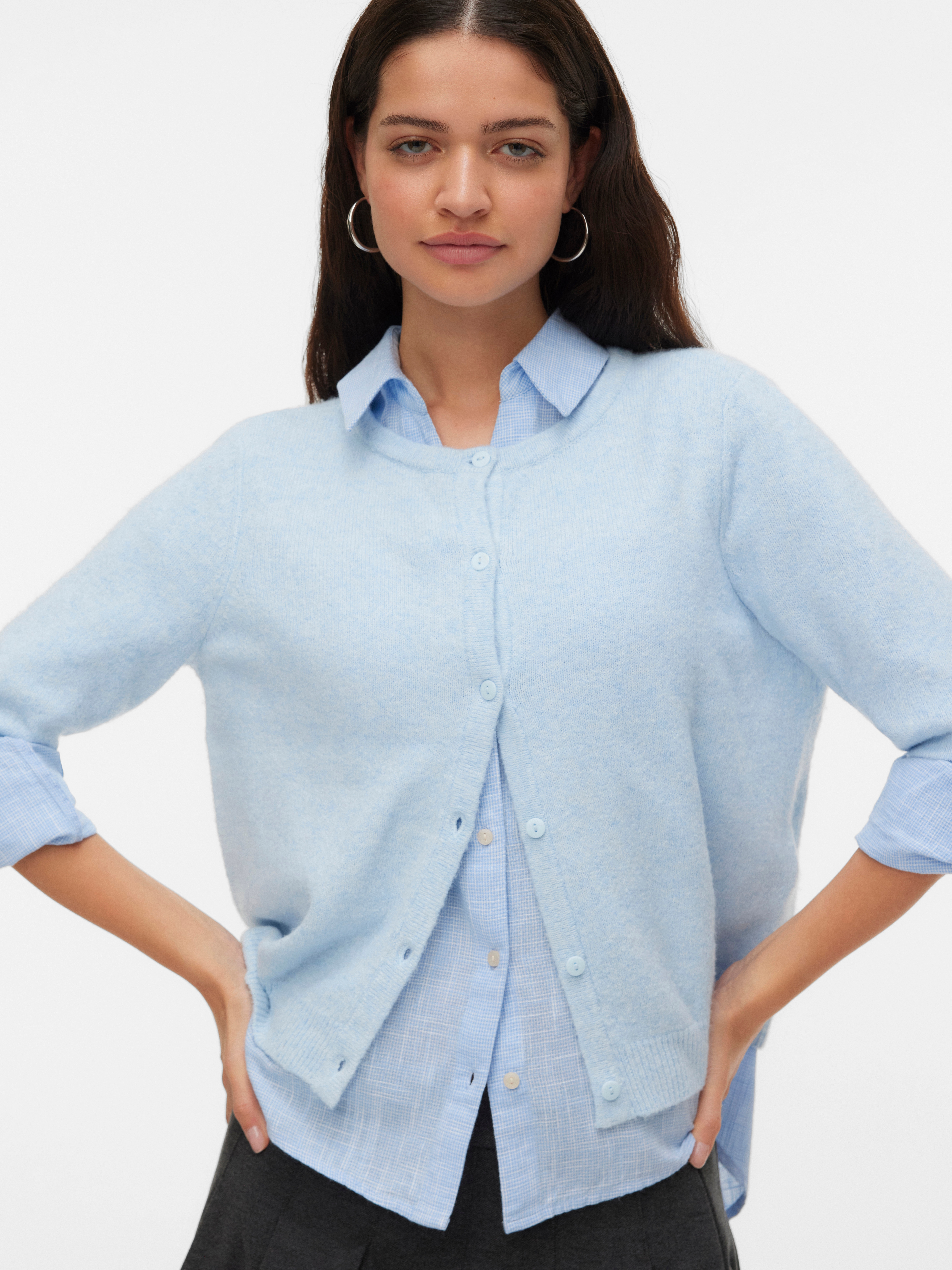 Vero Moda Strickjacke "VMDOFFY 2/4 O-NECK BUTTON CARDIGAN NOOS" Materialmix, regular fit