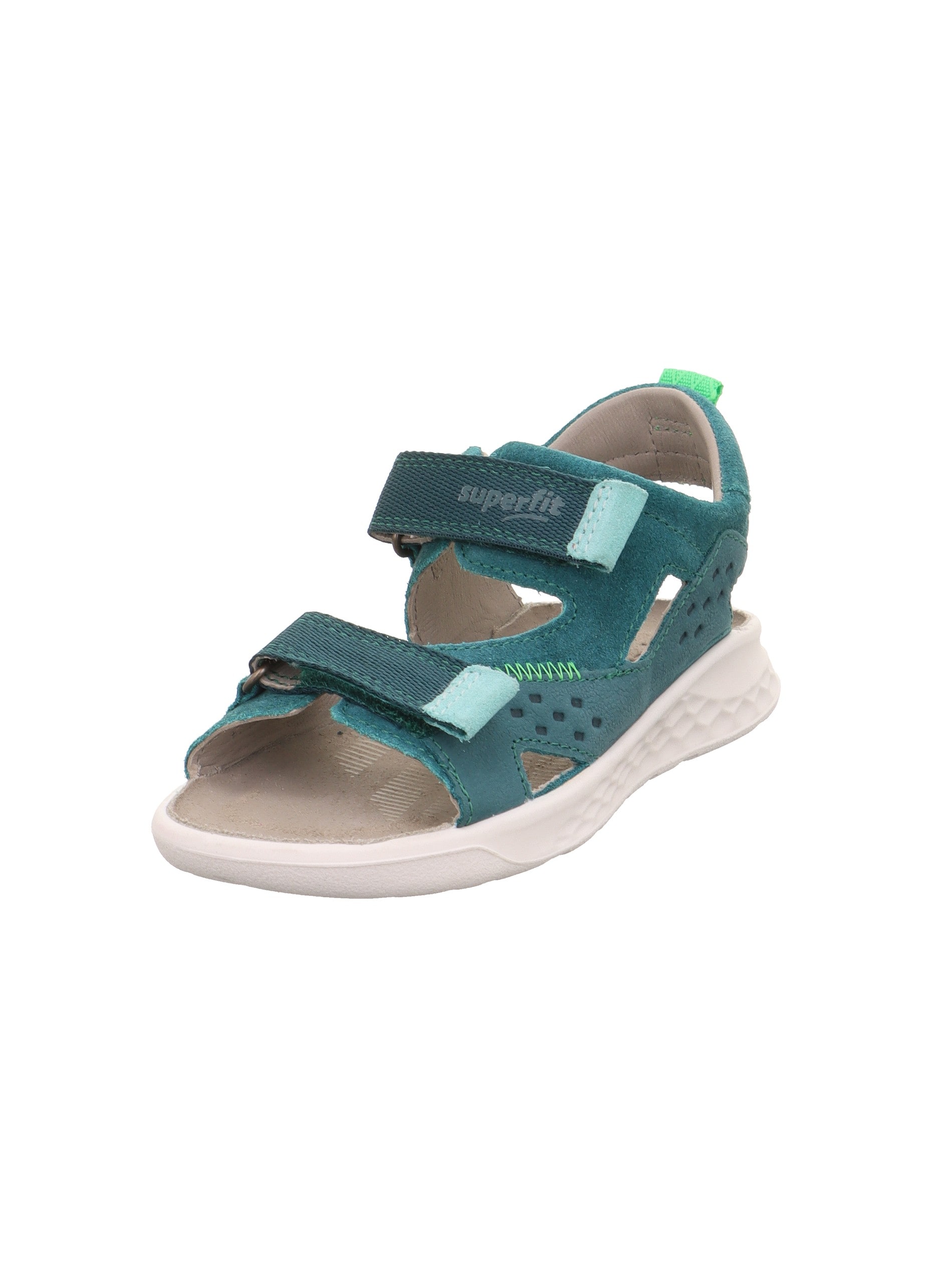 Sandale SUPERFIT "LAGOON WMS: mittel", Mädchen, Gr. 33, grün, Nubukleder, Veloursleder, Schuhe Sandale, Klettschuh, in WMS: Weite mittel, Größenschablone zum Download