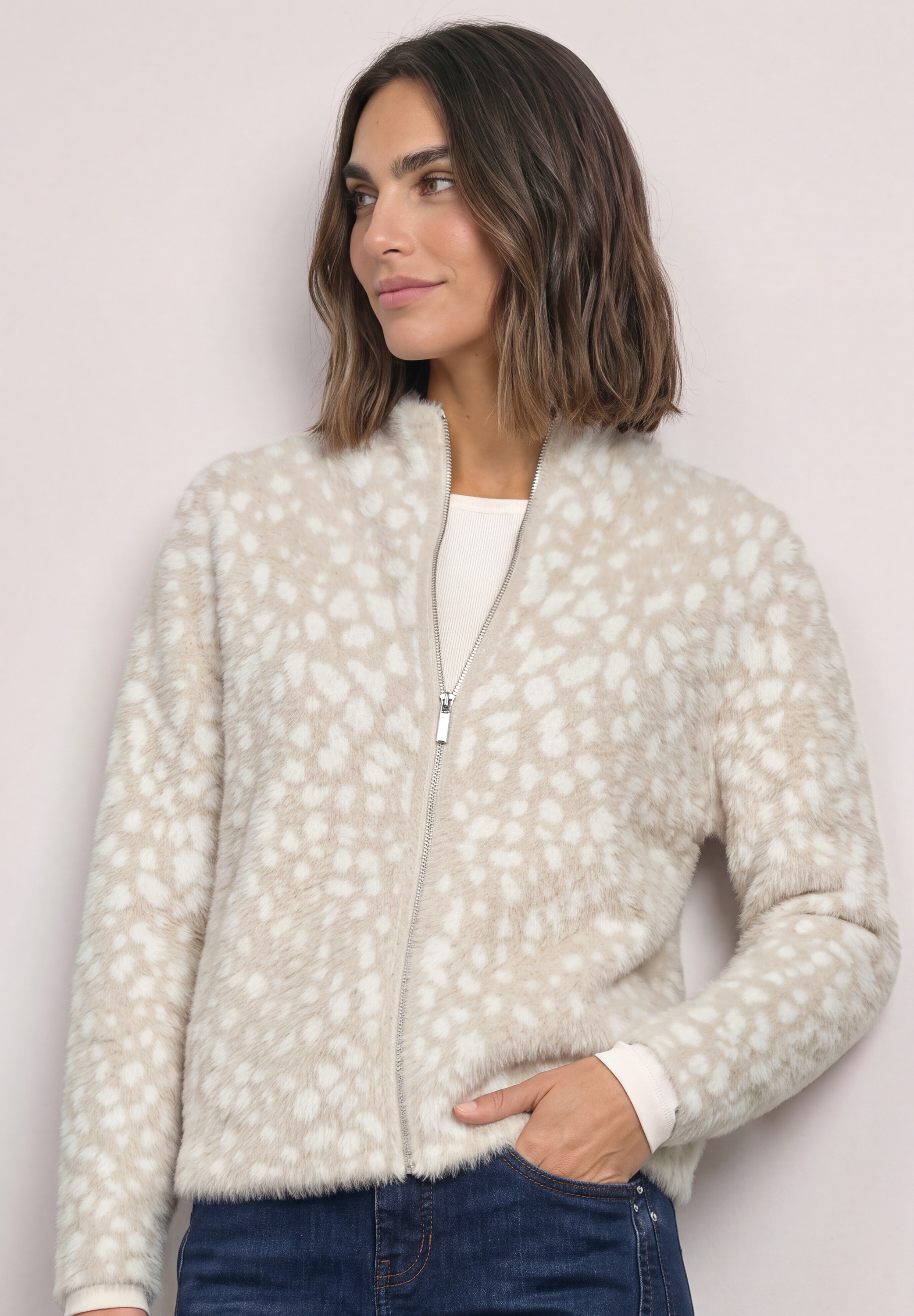 STREET ONE Jacquardstrickjacke mit Stehkragen