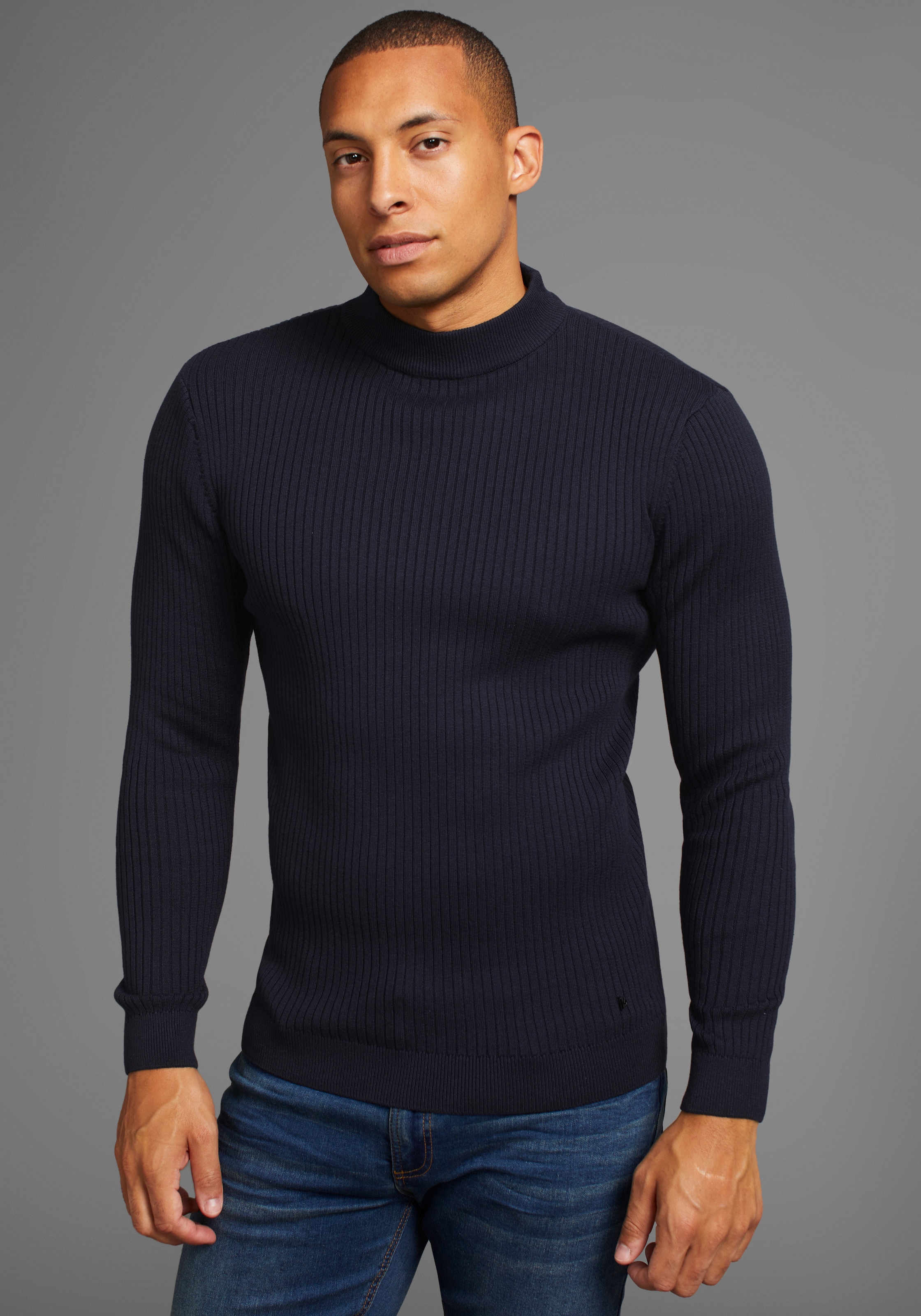 Bruno Banani Stehkragenpullover, in Rippstrickoptik