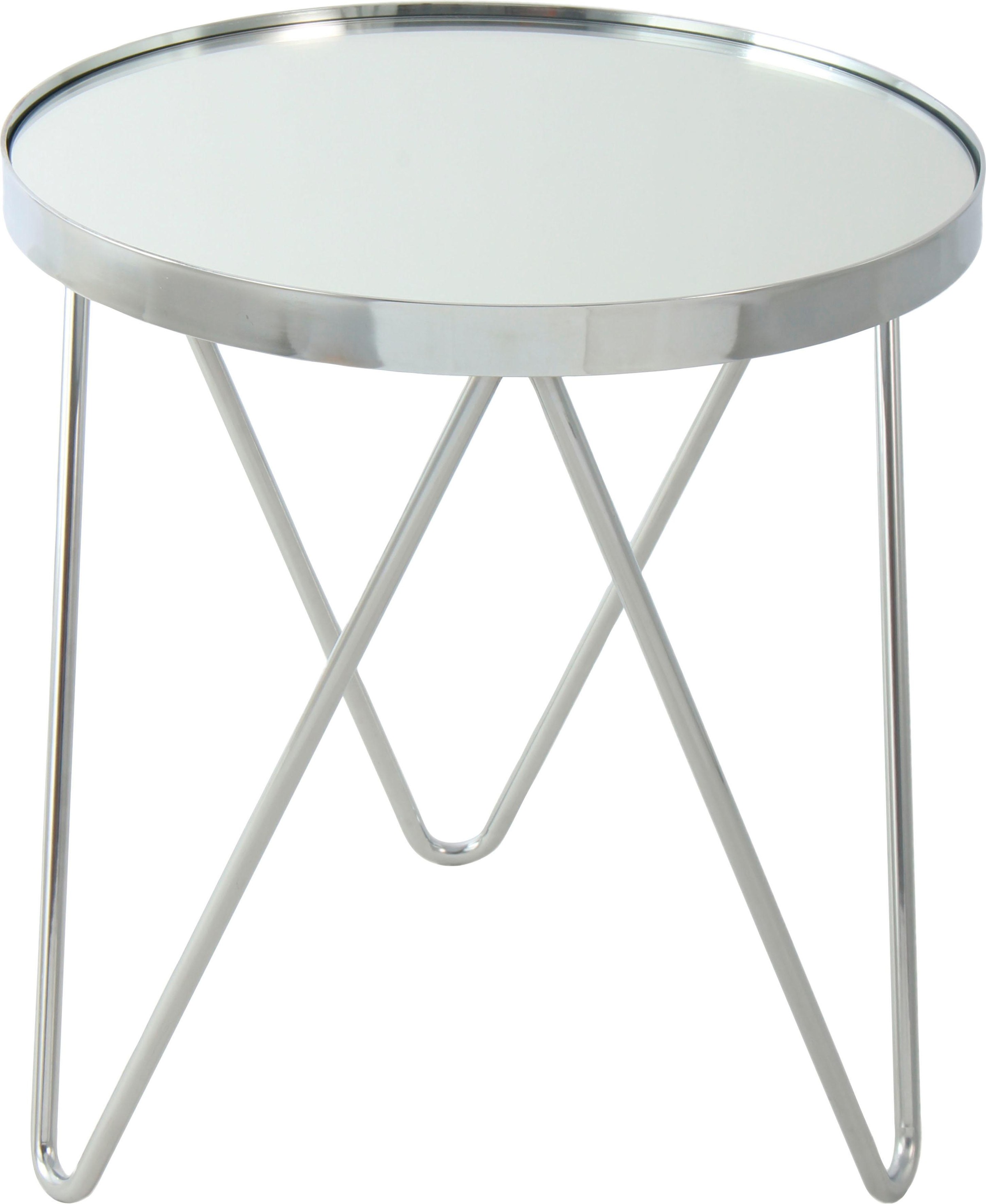 Kayoom Beistelltisch »Bonnie, modernes Gestell in Dreiecksform«, (1 St.), Ablagefläche aus Spiegelglas, modernes Gestell in Dreiecksform