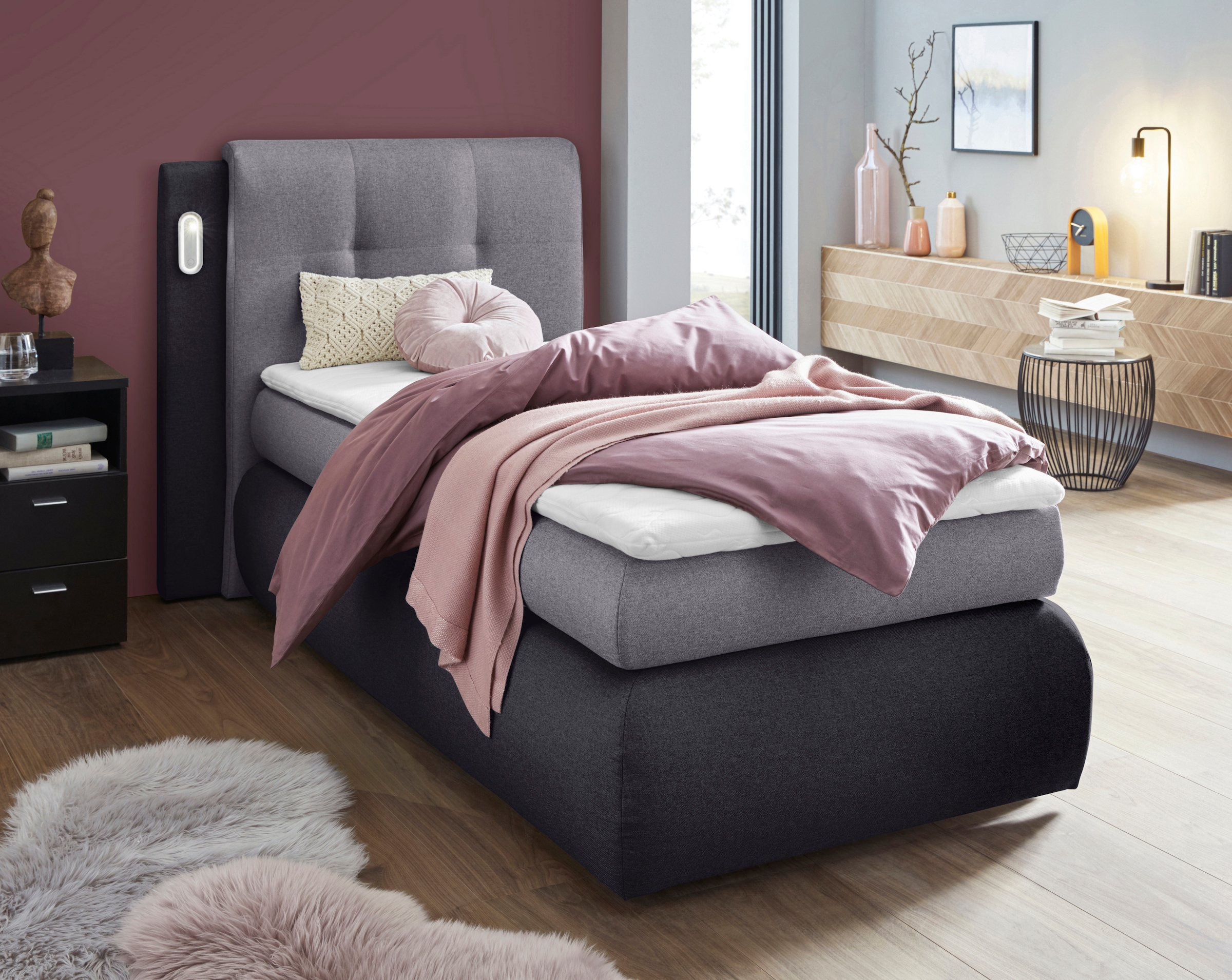 COLLECTION AB Boxspringbett »Borna«, inklusive Bettkasten, LED-Beleuchtung und Topper