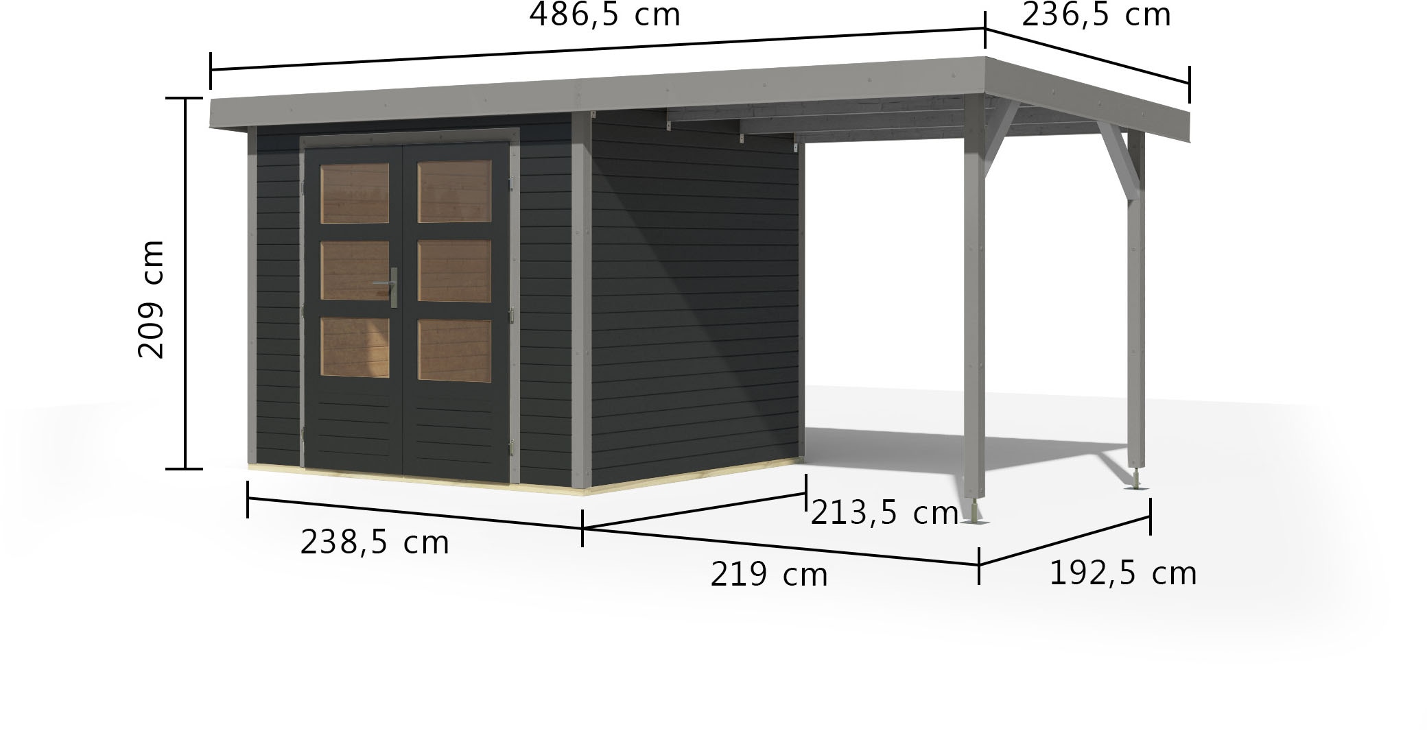 Karibu Gartenhaus »Jupiterino 3  SET, in verschiedenen Farben« inkl. Anbaudach