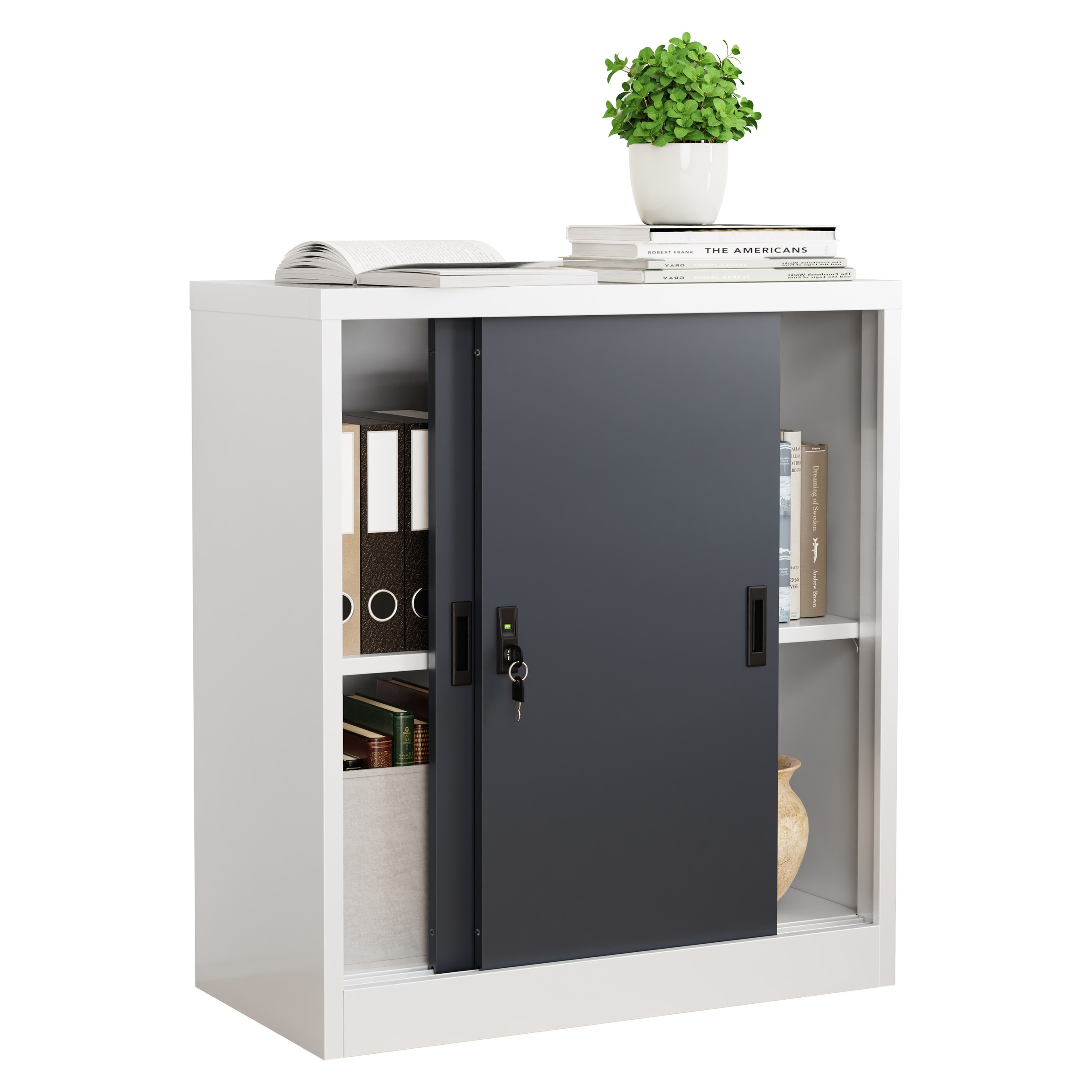 Aktenschrank VCM, B:80cm T:40cm, schwarz, Obermaterial: 100% Metall MT., Büro, Schränke, "Büroschrank Stahlschrank abschließbar Malivo 2fach"