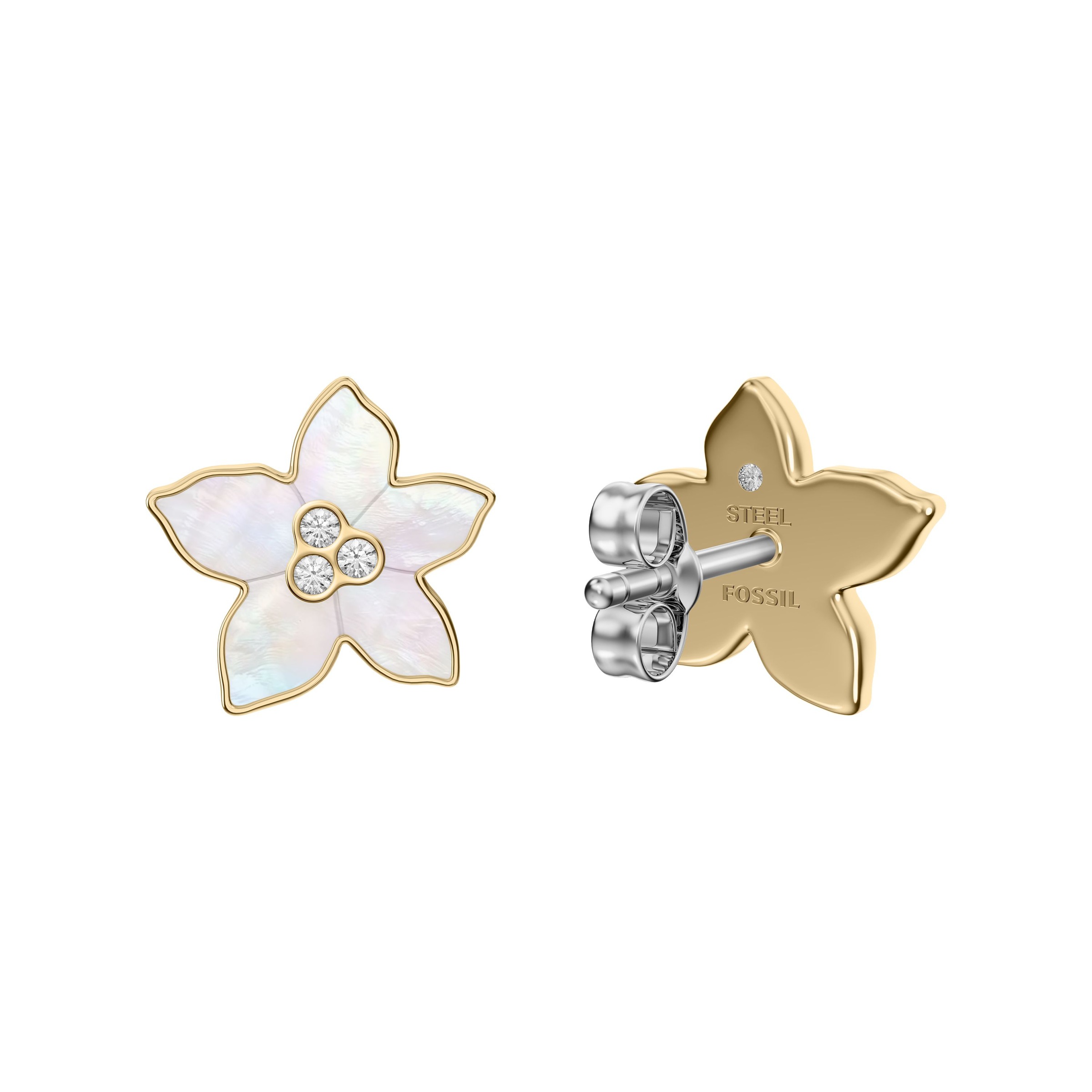 Fossil Paar Ohrstecker »Schmuck Geschenk Edelstahl Ohrringe Blume Sutton« mit Glasstein - mit Perlmutt