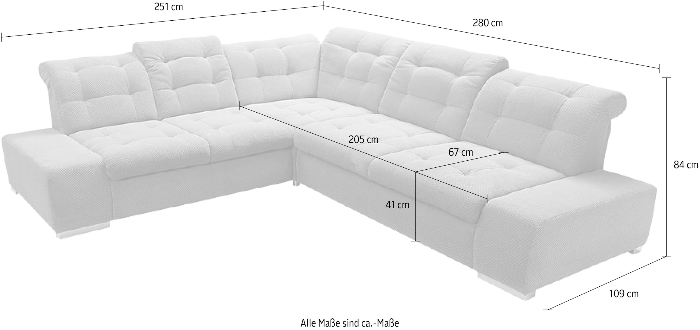 sit&more Ecksofa »Pale L-Form« inklusive Kopfteilverstellung, wahlweise mit Bettfunktion