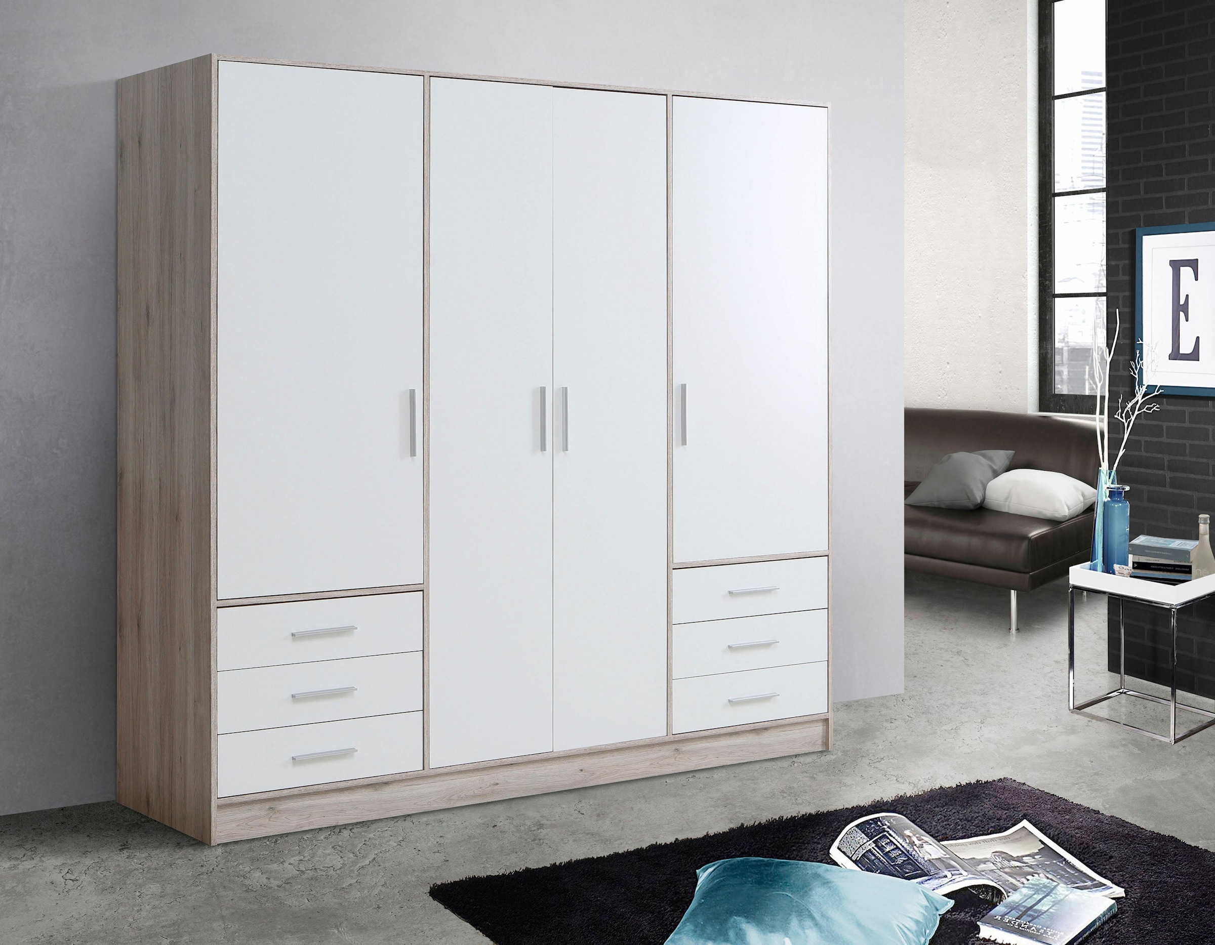 FORTE Kleiderschrank »Jupiter, Made in Europe, mit Schubladen«, (Maße (T/H): 60/200 cm), Stauraum, 2 Breiten, 4 Farben, Schubladen, variable Einlegeböden