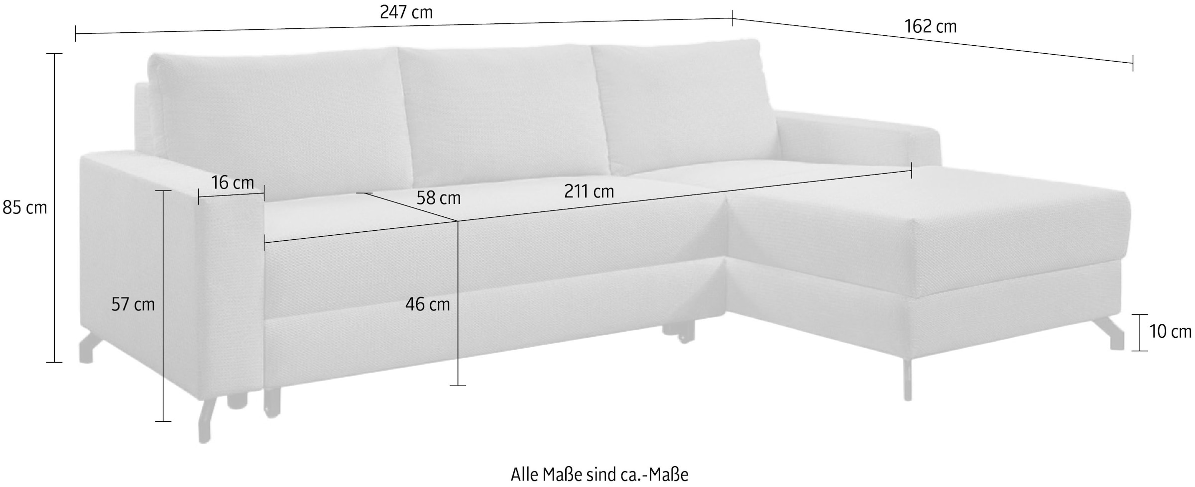 exxpo - sofa fashion Ecksofa »Quattro L-Form, B/T: 247/162 cm«, wahlweise mit Bettfunktion, Bettkasten