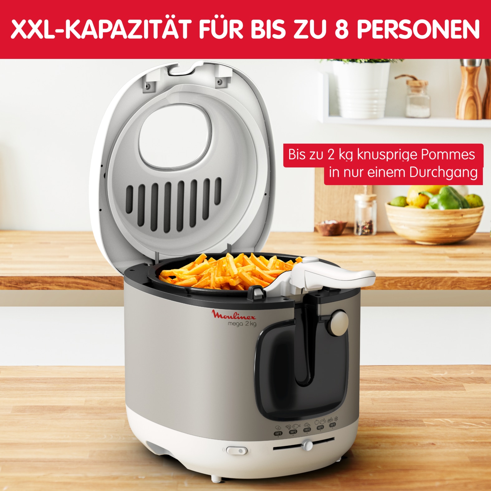 Moulinex Fritteuse »Mega«, 2100 W, einstellbarer Thermostat, Kontrollleuchte, Fritteuse mit Öl, AM4800