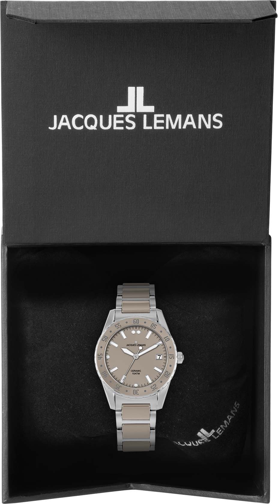 Jacques Lemans Keramikuhr »Liverpool, 42-12K«, Quarzuhr, Armbanduhr, Damenuhr, Datum, Leuchtzeiger