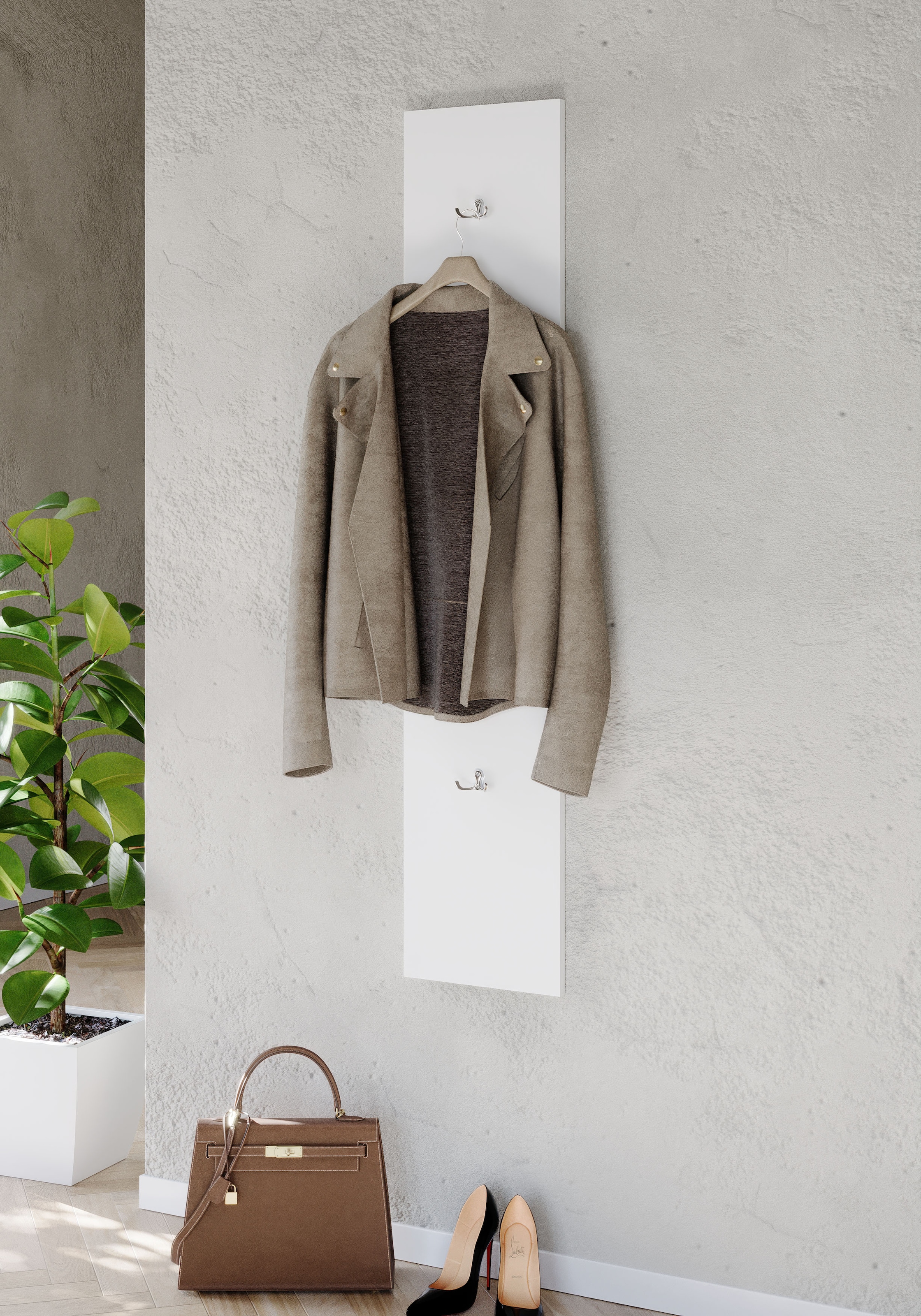 INOSIGN Garderobenpaneel »Wandpaneel mit 2 Doppelhaken Breite 28 cm, Höhe 138 cm, Wandgarderobe,«, Weiß Hochglanz Lack passend zur Garderobe Smile + Hamburg, Metallhaken