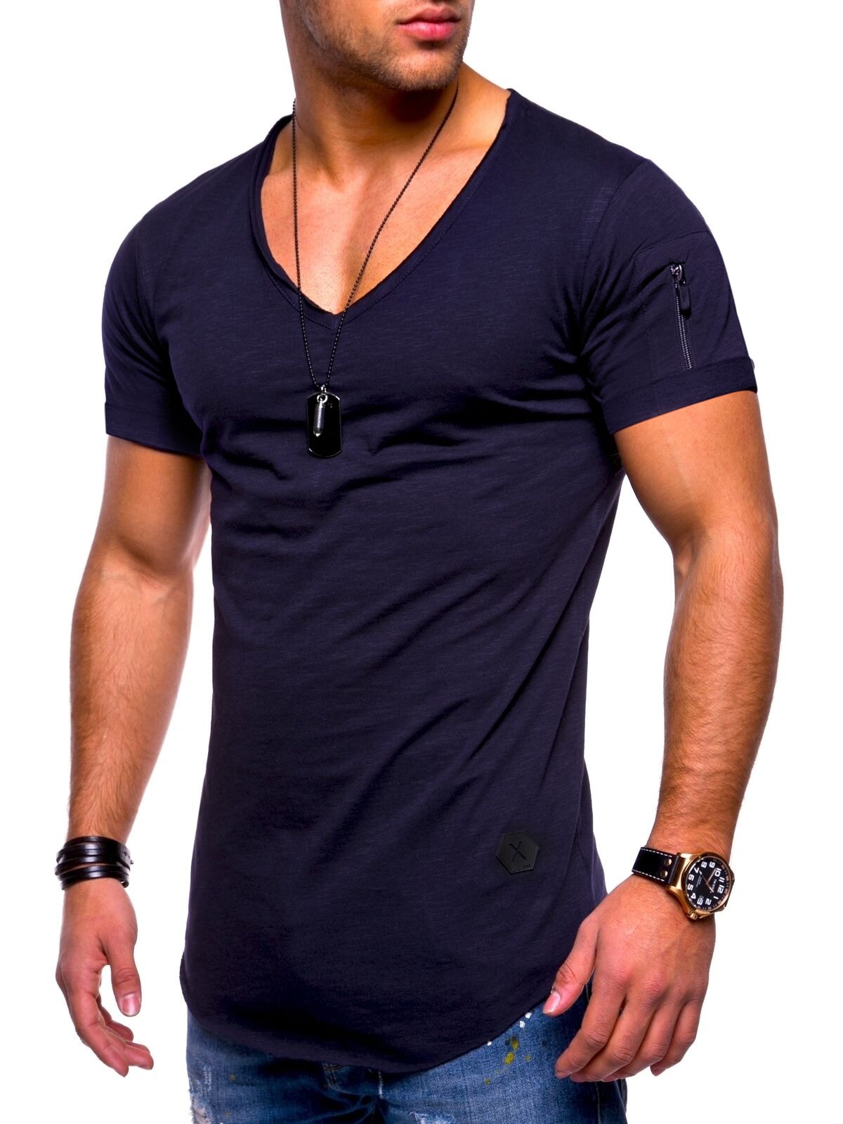 SOULSTAR T-Shirt »Kurzarm Oversize aus 100% Baumwolle mit V-Neck für Herren« Herren Basic Kurzarm V-Neck Oversized Shirt V-Ausschnitt Zipper