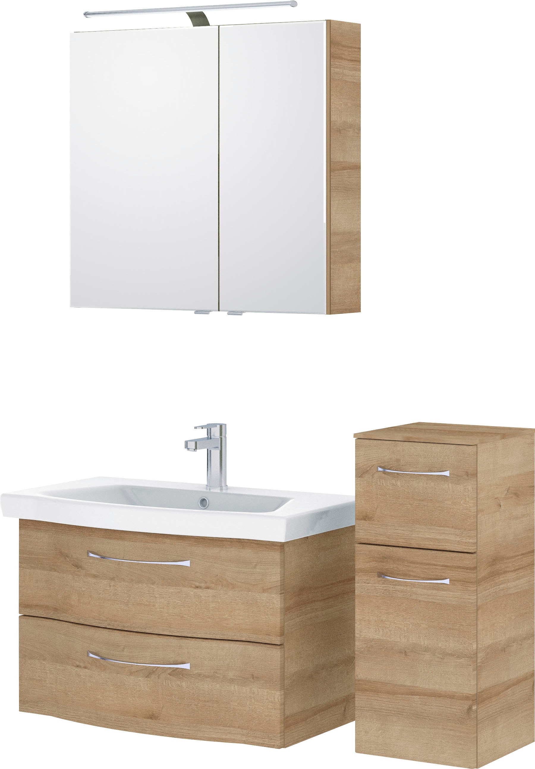 Saphir Badmöbel-Set »6005 Sprint 3-teilig, Keramik-Waschtisch mit LED-Spiegelschrank«, (4 St.), Unterschrank, inkl. Türdämpfer, 3 Türen, 3 Schubladen, Bad-Set