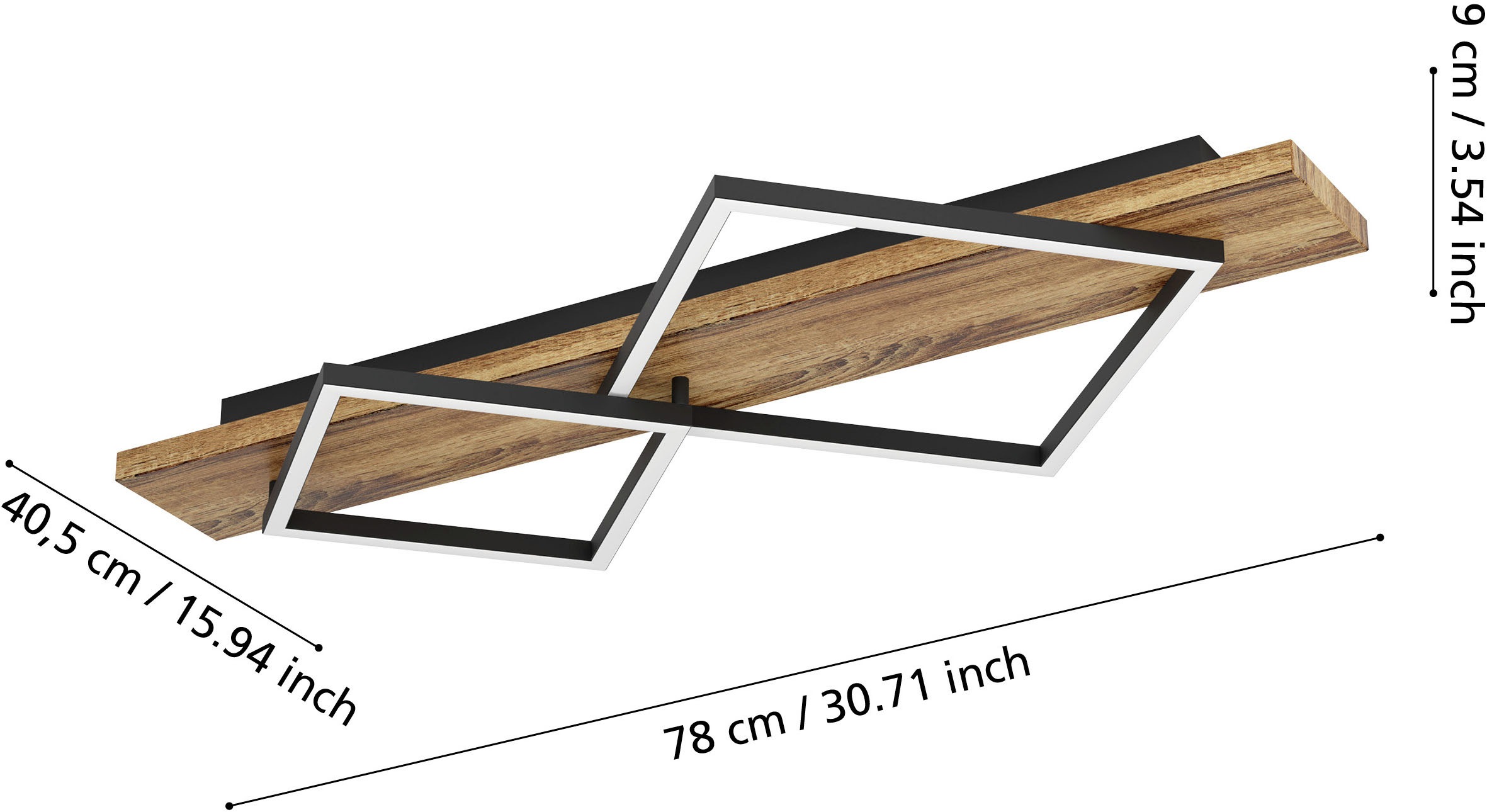 EGLO Deckenleuchte »BOYAL Deckenlampe - Stahl, Holz - LED;LED - 1X13W;1X15W - IP20« LED-Modul 1 Stk. Warmweiß Wohzimmerlampe, Esszimmerlampe, Flur, Schlafzimmer, L78 x B40,5 x H9cm