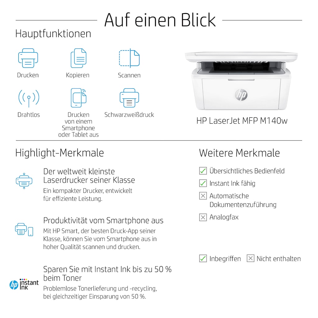 HP Multifunktionsdrucker »LaserJet M140w«