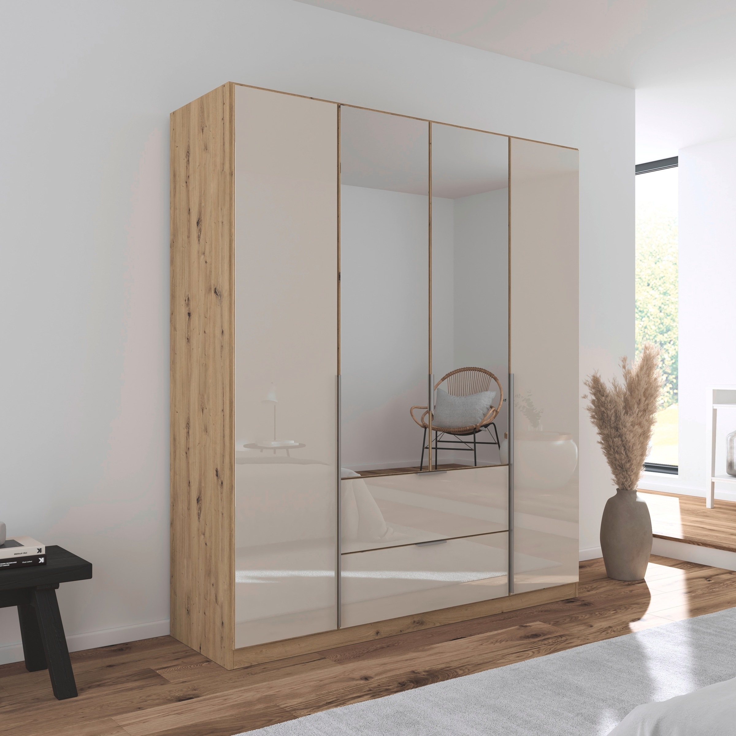 rauch Drehtürenschrank »Kleiderschrank Kleiderschränke Schrank Garderobe AGORDO mit Glasfront«, mit Außenschubkästen, in 6 Breiten und 2 Höhen MADE IN GERMANY