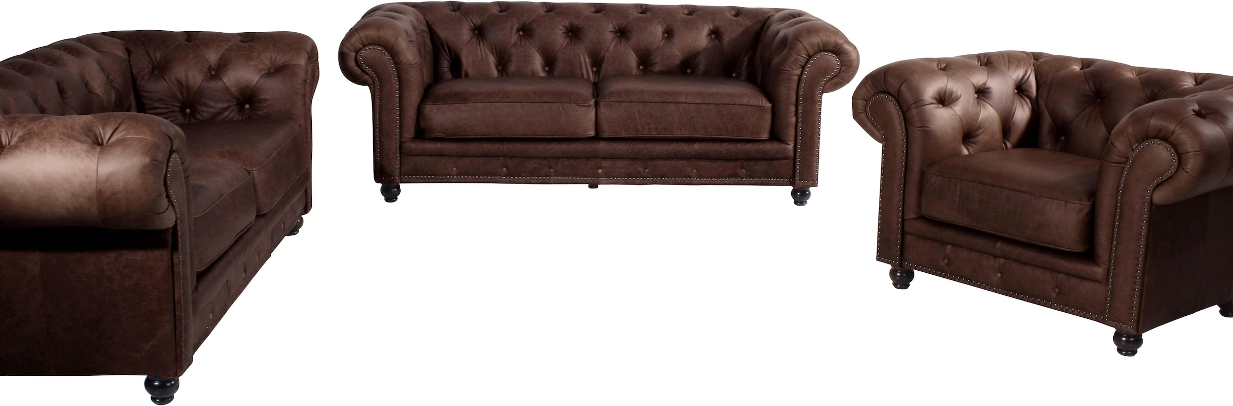 Max Winzer® Chesterfield-Sofa »Old England«, 2-Sitzer Ledersofa mit Knopfheftung & Ziernägeln, Breite 192 cm