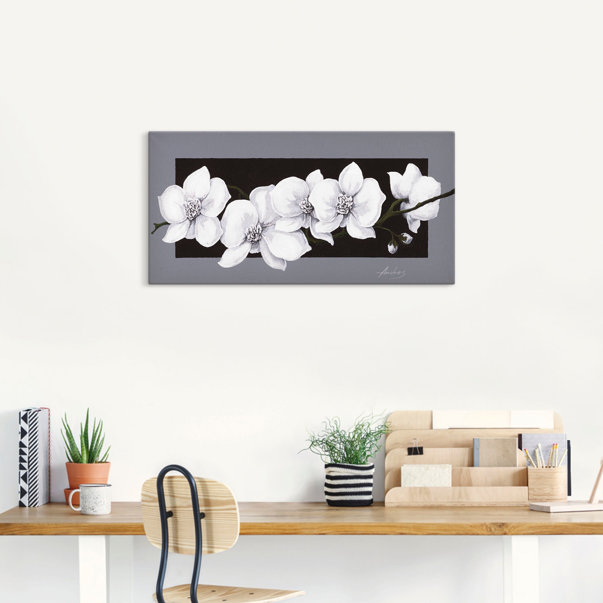 Wandaufkleber Leinwandbild, Größen Blumen, Artland Orchideen in Poster »Weiße | Wandbild grau«, BAUR versch. auf (1 Alubild, kaufen als oder St.),