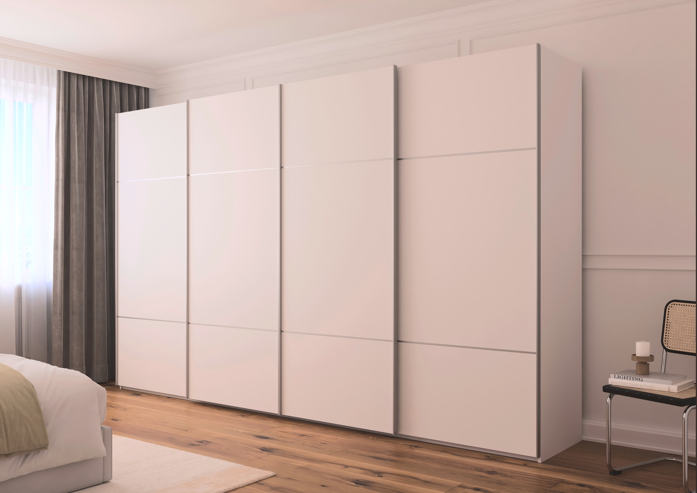rauch Schwebetürenschrank »Kleiderschrank Schrank Garderobe Schlafzimmerschrank SCALE-TRIO«, edle dreigeteilte Front, 2 Zierleisten in Griff-Farbe MADE IN GERMANY