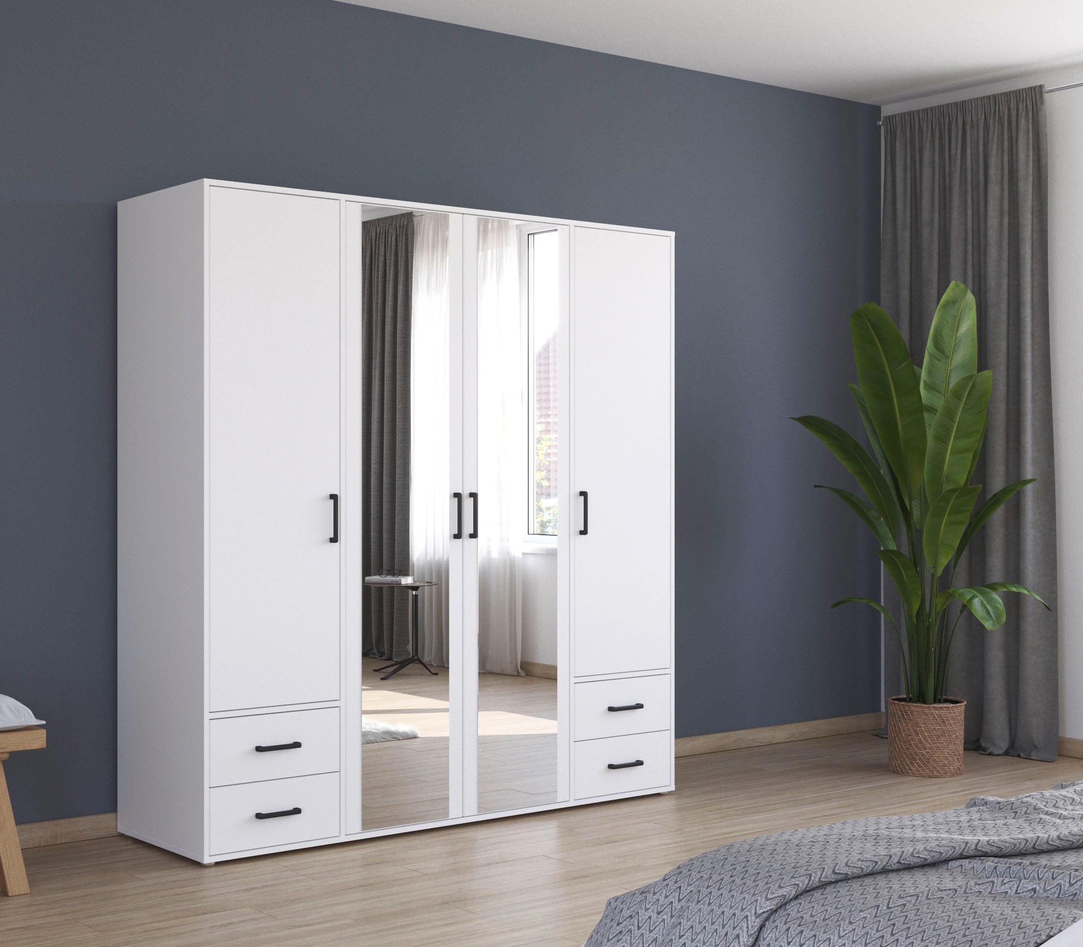 rauch Drehtürenschrank »Kleiderschrank Schrank Garderobe Wäscheschrank VOYAGER«, (in 3 verschiedenen Ausstattungen BASIC/CLASSIC/PREMIUM), mit modernen Griffen in Graumetallic, inkl. Schubkästen und Spiegel