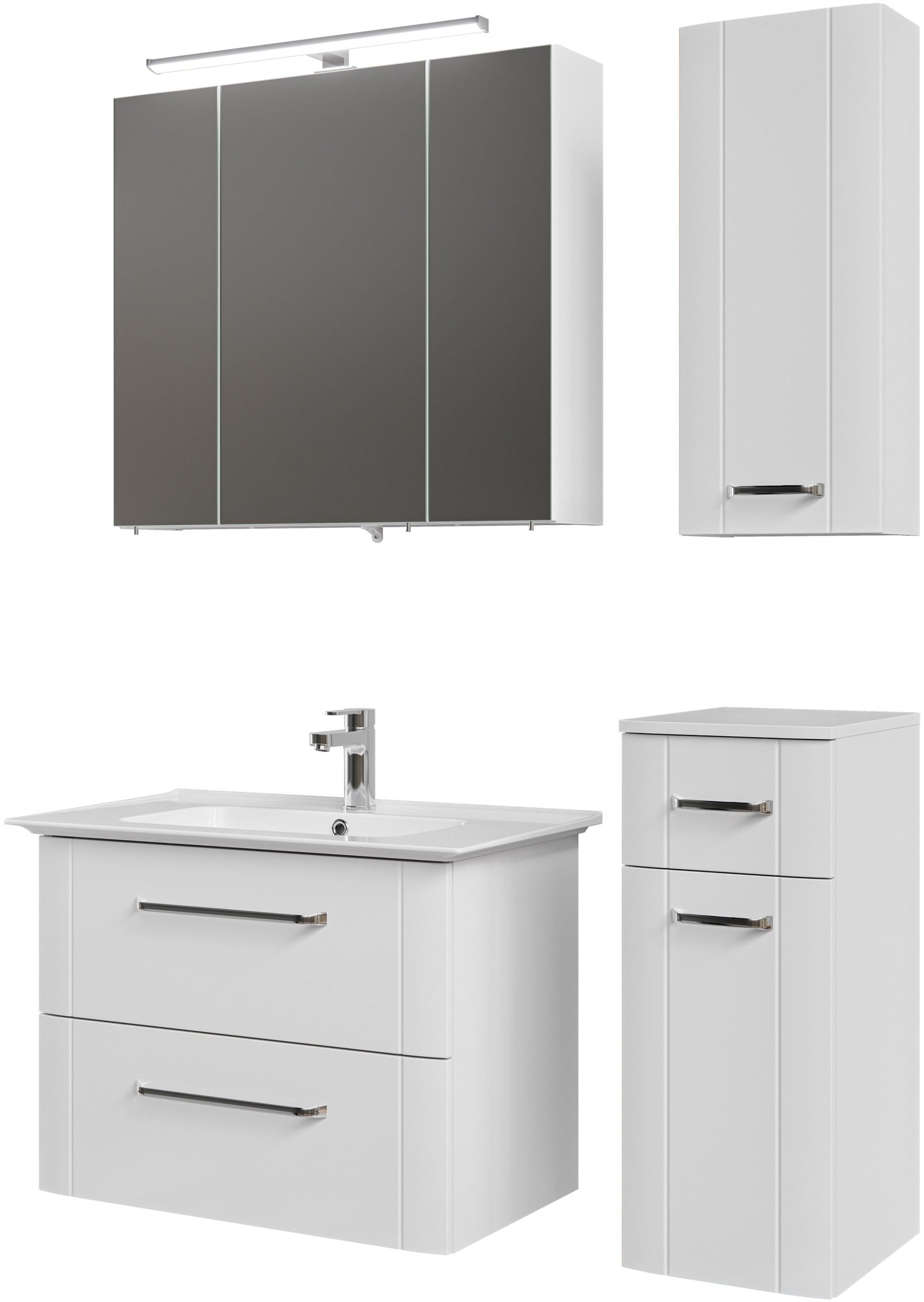 Saphir Badmöbel-Set »Badmöbel-Set Serie 3006 4-teilig Keramik-Waschtisch mit Spiegelschrank«, (5 St.), Badezimmer-Set mit Unterschrank, Hängeschrank, inkl. Türdämpfer