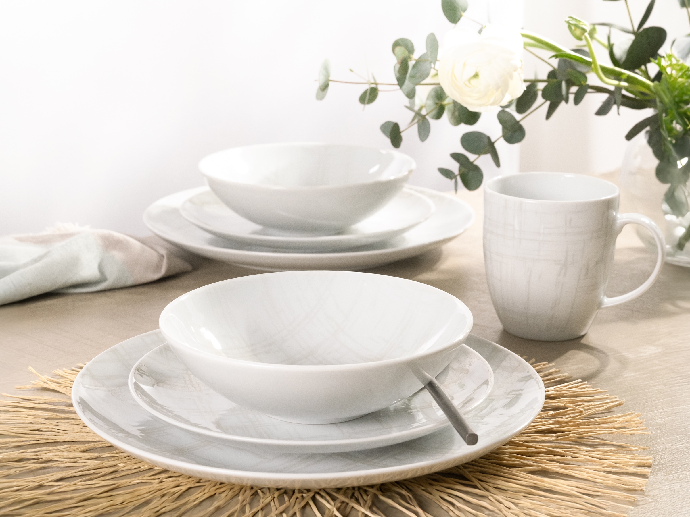 CreaTable Kombiservice »Geschirr-Set Home - Shabby Chic«, (Set, 16 tlg., Kaffeeservice und Tafelservice im Set, für 4 Personen), Service, weiß, Used-und Vintage-Look, zeitlos, 16 Teile für 4 Personen