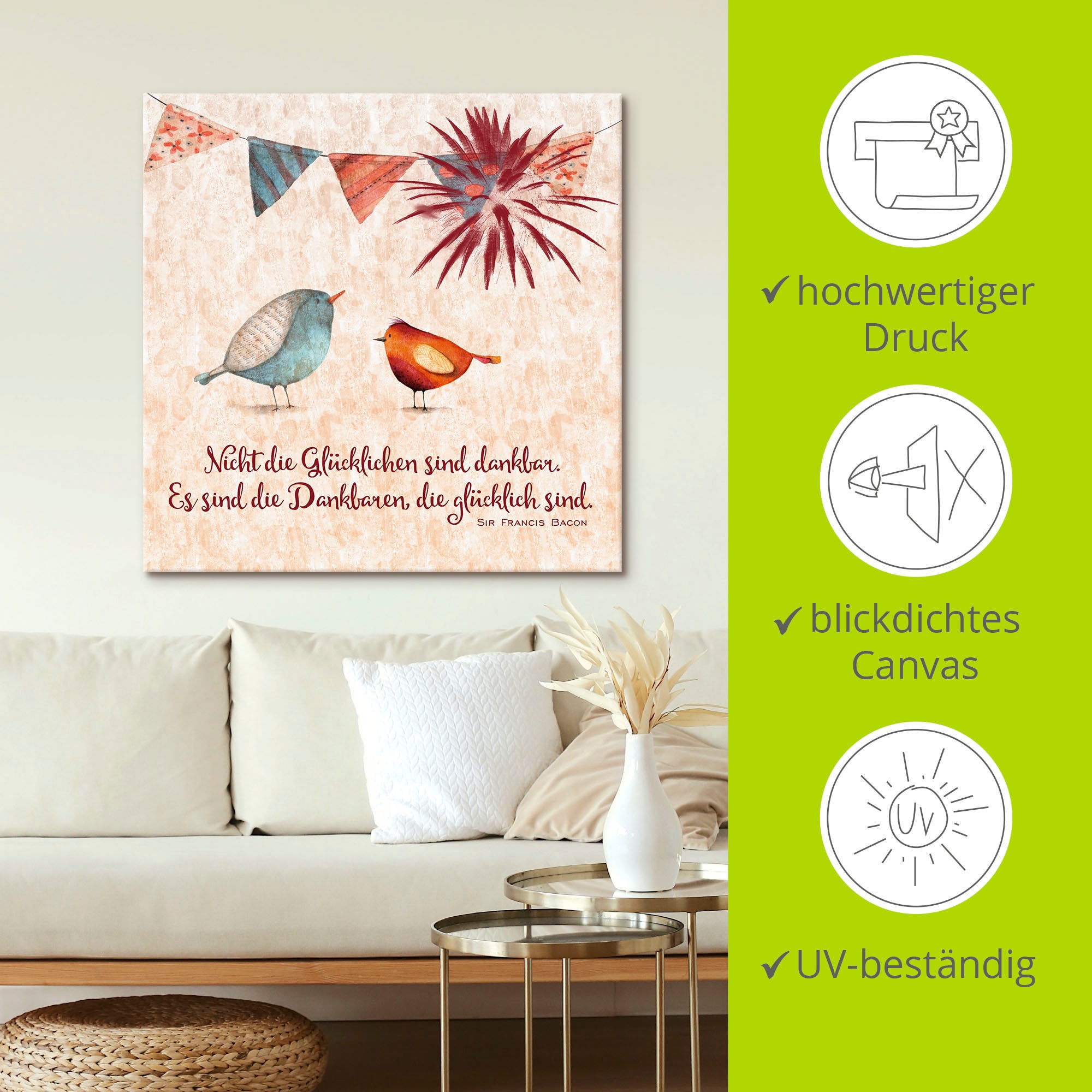 Artland Wandbild »Lebensweisheit Glücklich«, Tiere, (1 St.), als Alubild, Outdoorbild, Leinwandbild, Poster, Wandaufkleber