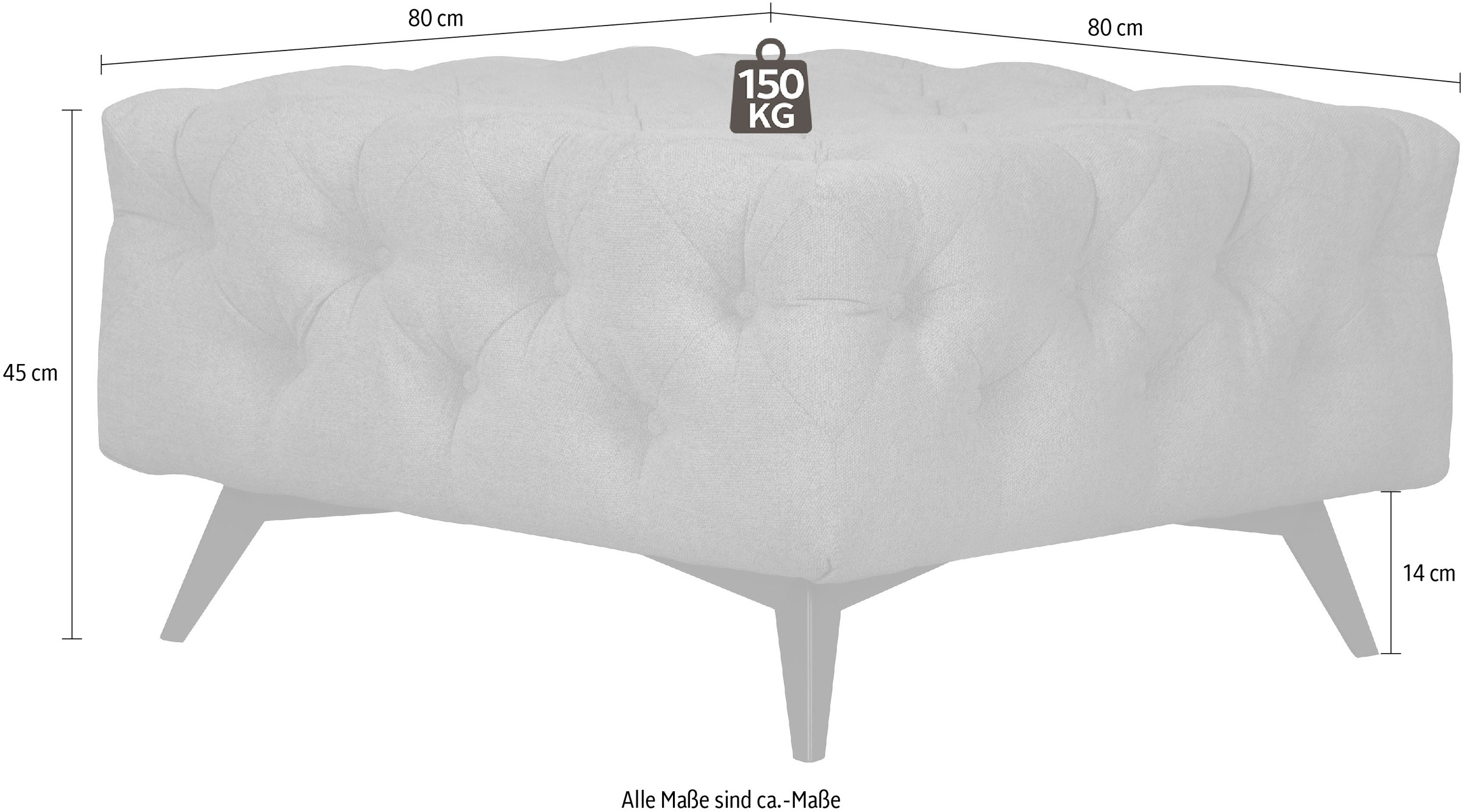 Polsterhocker HOME AFFAIRE "Amaury", silber, B:80cm H:45cm T:80cm, Struktur (100% Polyester);Samtoptik (100% Polyester), Hocker, Polsterhocker, Chesterfield-Optik, Breite 80cm, Fußfarbe wählbar 6