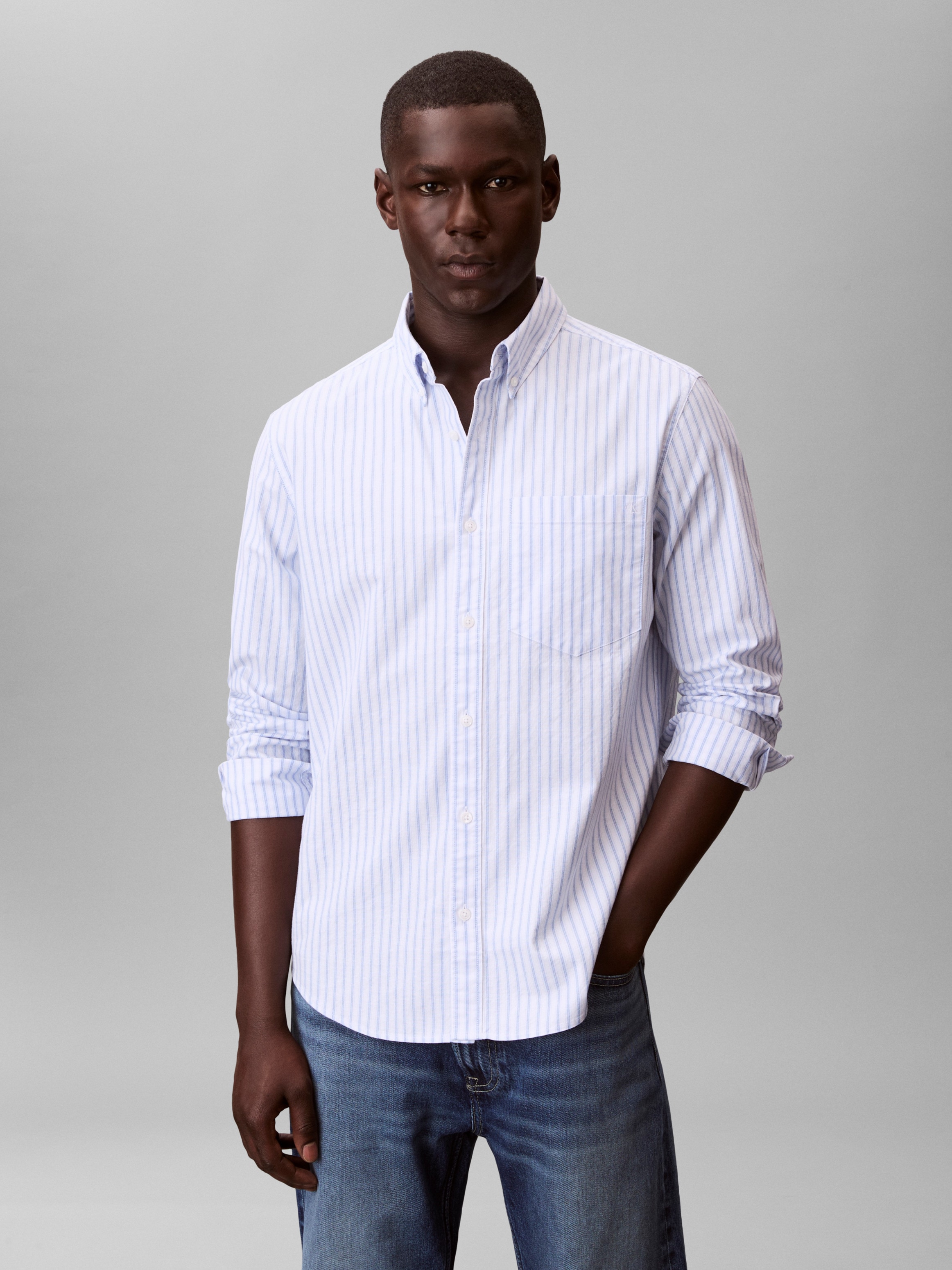 Calvin Klein Langarmhemd »STRIPE OXFORD CLASSIC SHIRT« Regular fit mit Rundhlsausschnitt