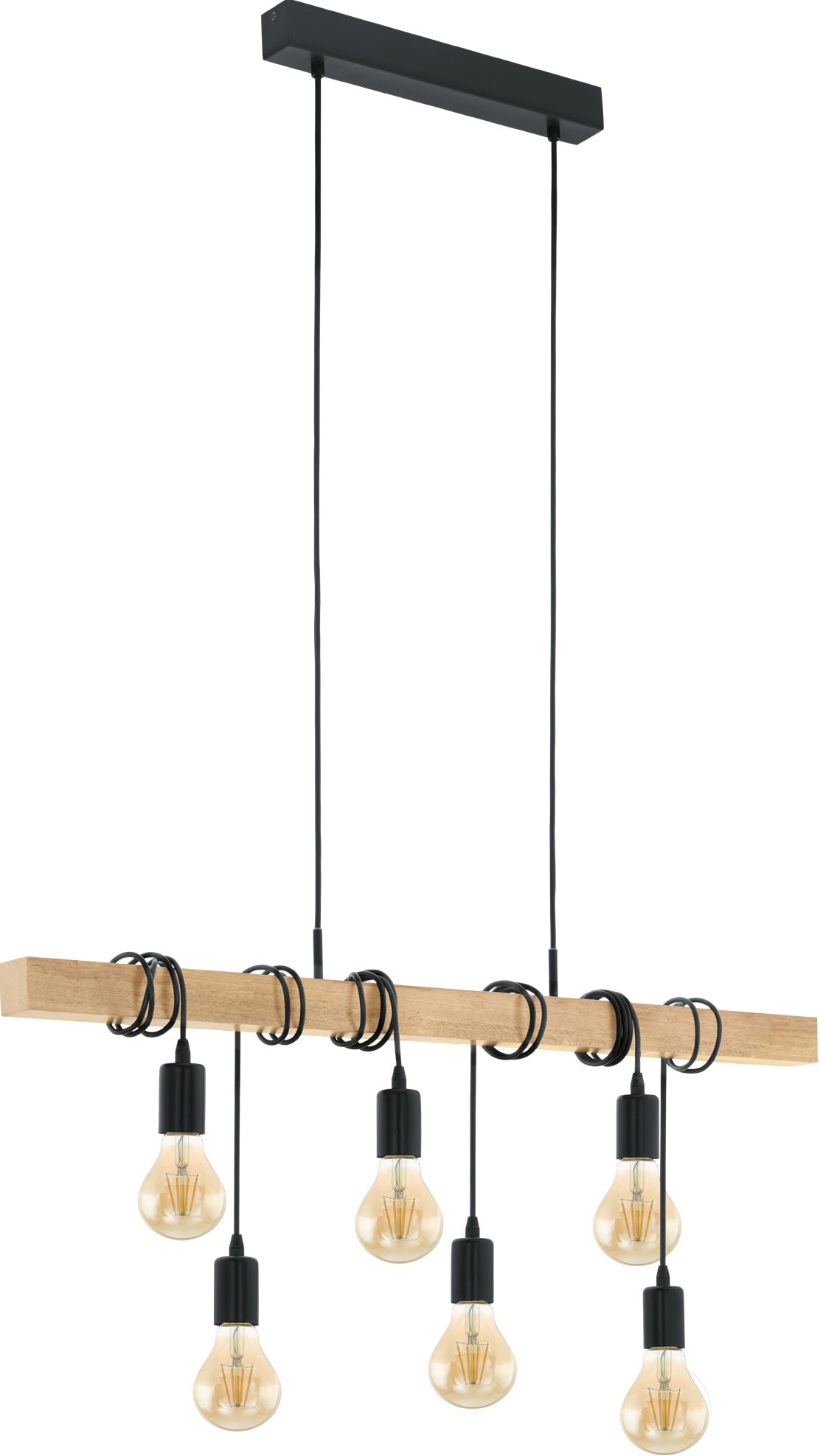 EGLO Pendelleuchte »TOWNSHEND«, 6 flammig, Leuchtmittel E27 | ohne Leuchtmittel, schwarz, braun / L100 x H110 x B10 cm / Retro / Vintage / Esstisch