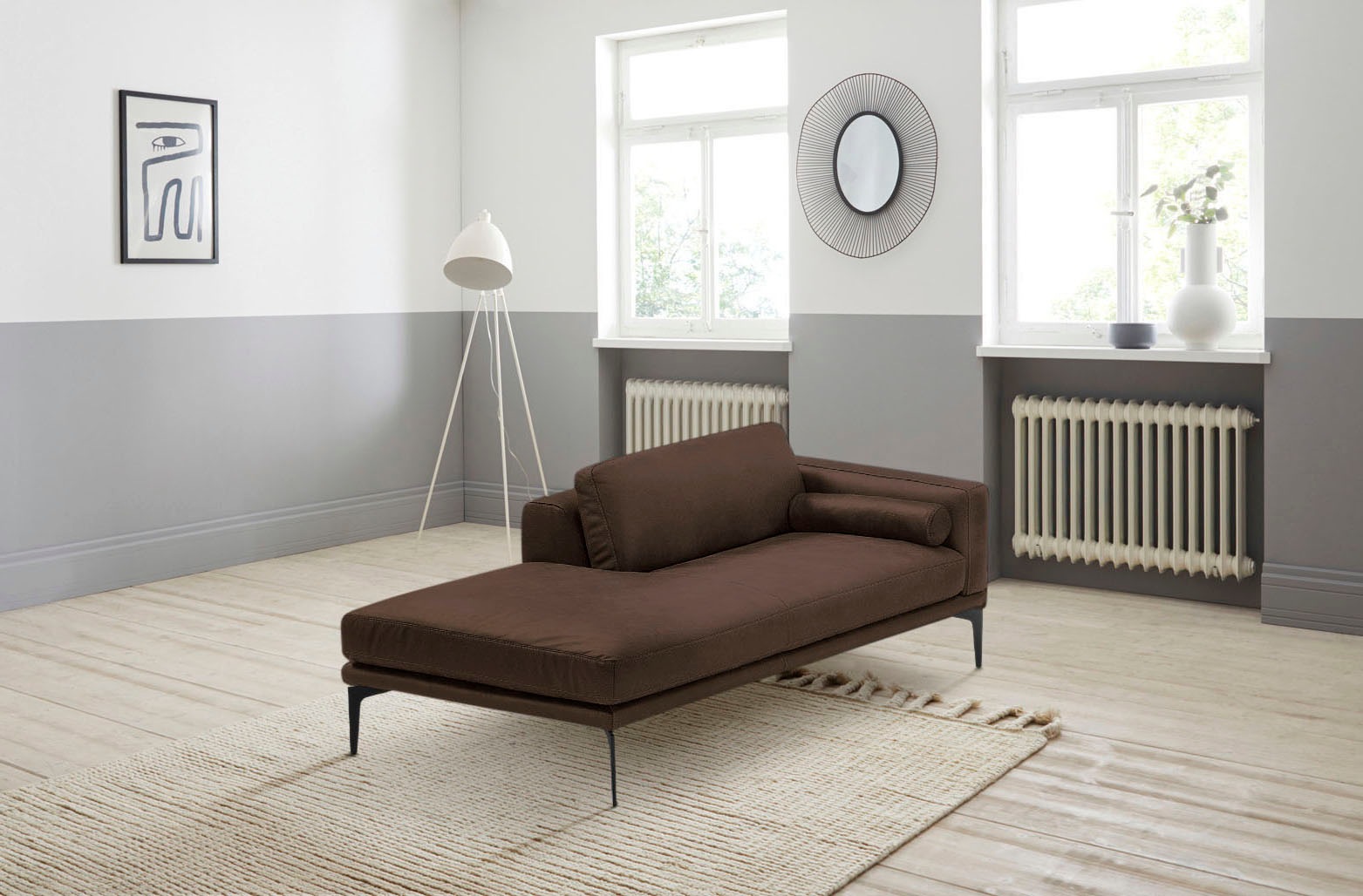 Egoitaliano Ottomane »Masu, Design trifft super Sitzkomfort, mit toller Detailverarbeitung«, Rückenkissen und Armteilrolle für mehr Komfort, mit Metallfüßen