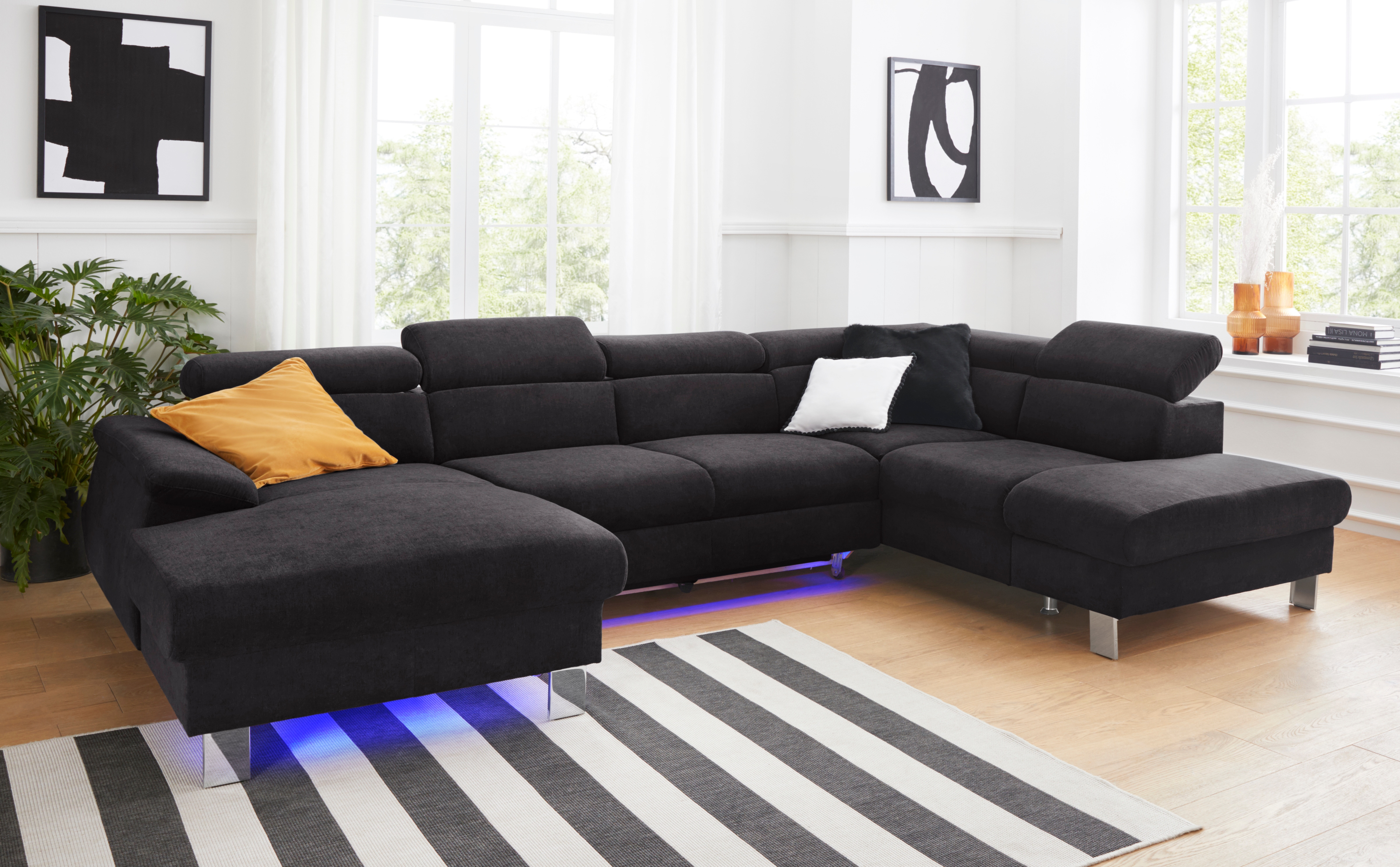COTTA Wohnlandschaft "Komaris U-Form, B: 320 cm" mit Kopfteilverstellung, optional Schlaffunktion, Bettkasten & Licht