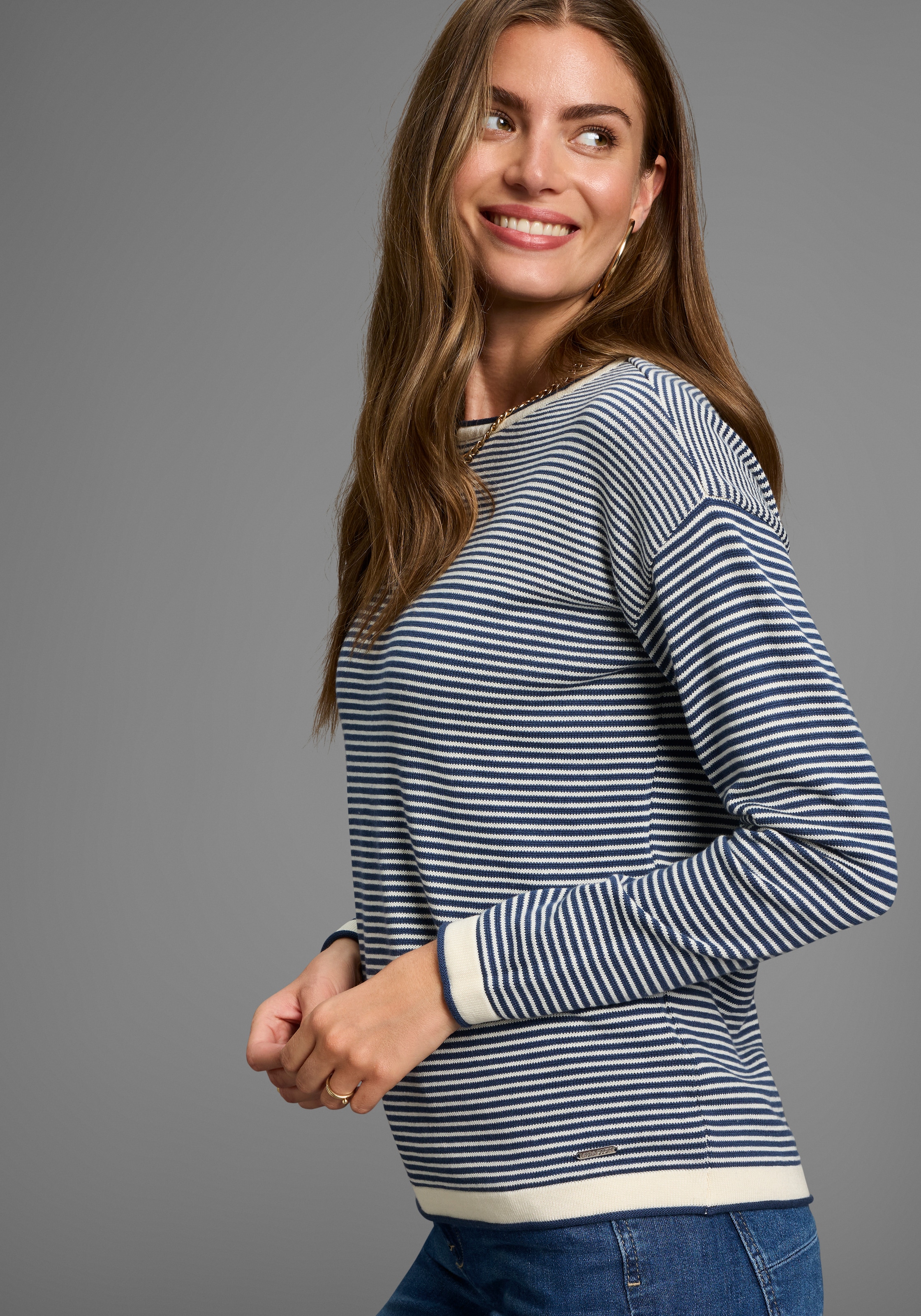 Laura Scott Rundhalspullover, aus Perlstrick mit Streifen - NEUE KOLLEKTION günstig online kaufen